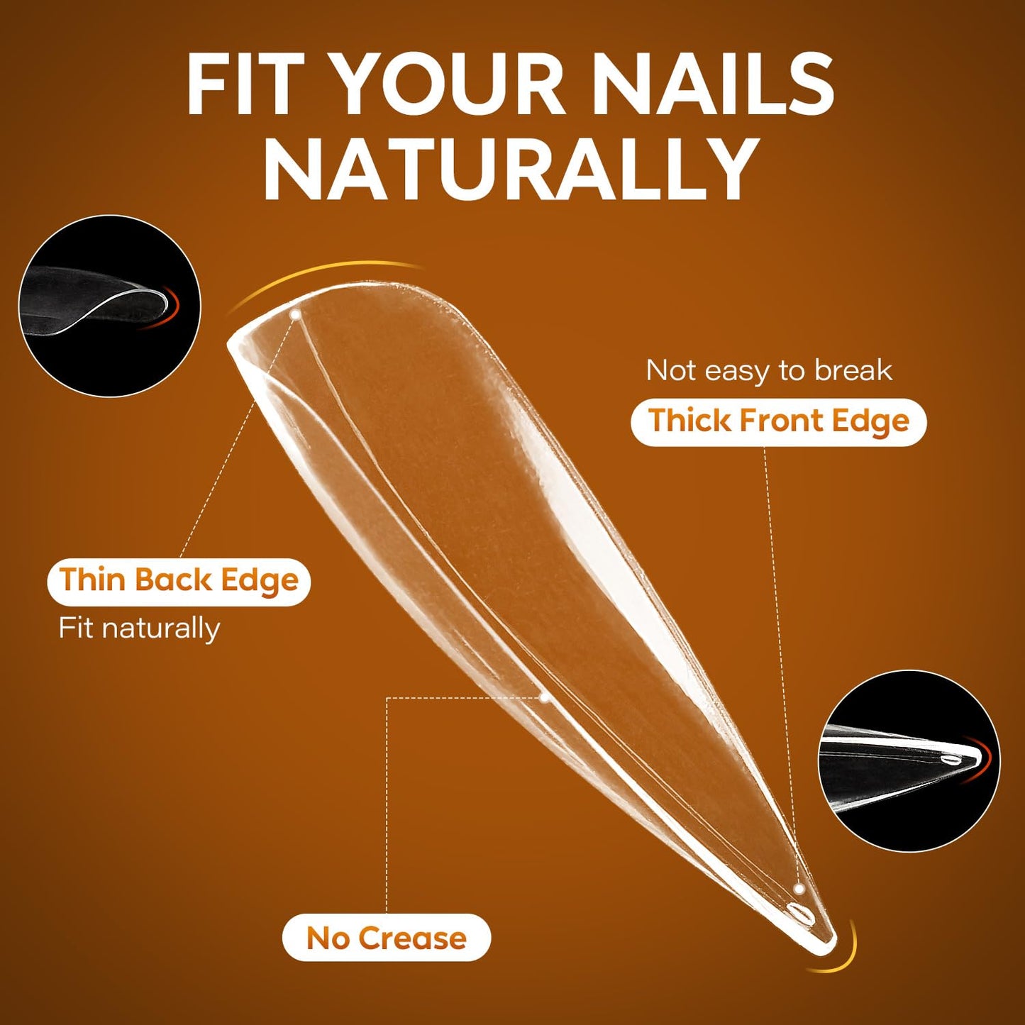 Nicedeco Gel Nail Tips Long Stiletto Shape Nails, 504Pcs Clear Soft Tips Full Cover False Nails for Gel Nail Extensions Press on