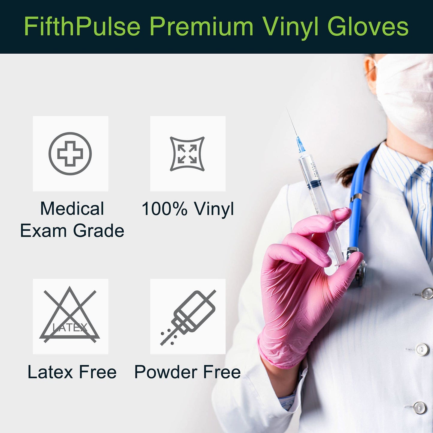 Pink Vinyl Disposable Gloves Medium 50 Pack - Latex Free, Powder Free for Medical Exam, Surgical, Home, Cleaning, and Food - 3 Mil Thickness