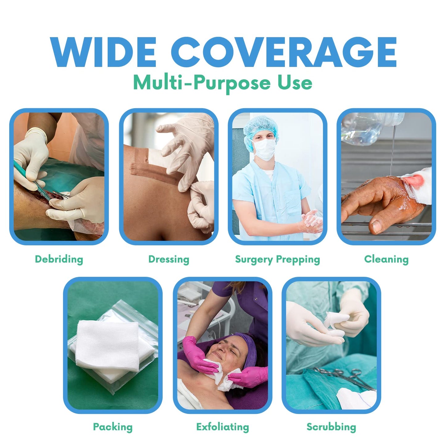 4x4 Large Sterile Gauze Pads - 50 Pack, 12-Ply Woven Cotton, Individually Wrapped Medical Gauze Sponges, Soft & Highly Absorbent Wound Dressings for First Aid Kits & Home Care by HEALQU