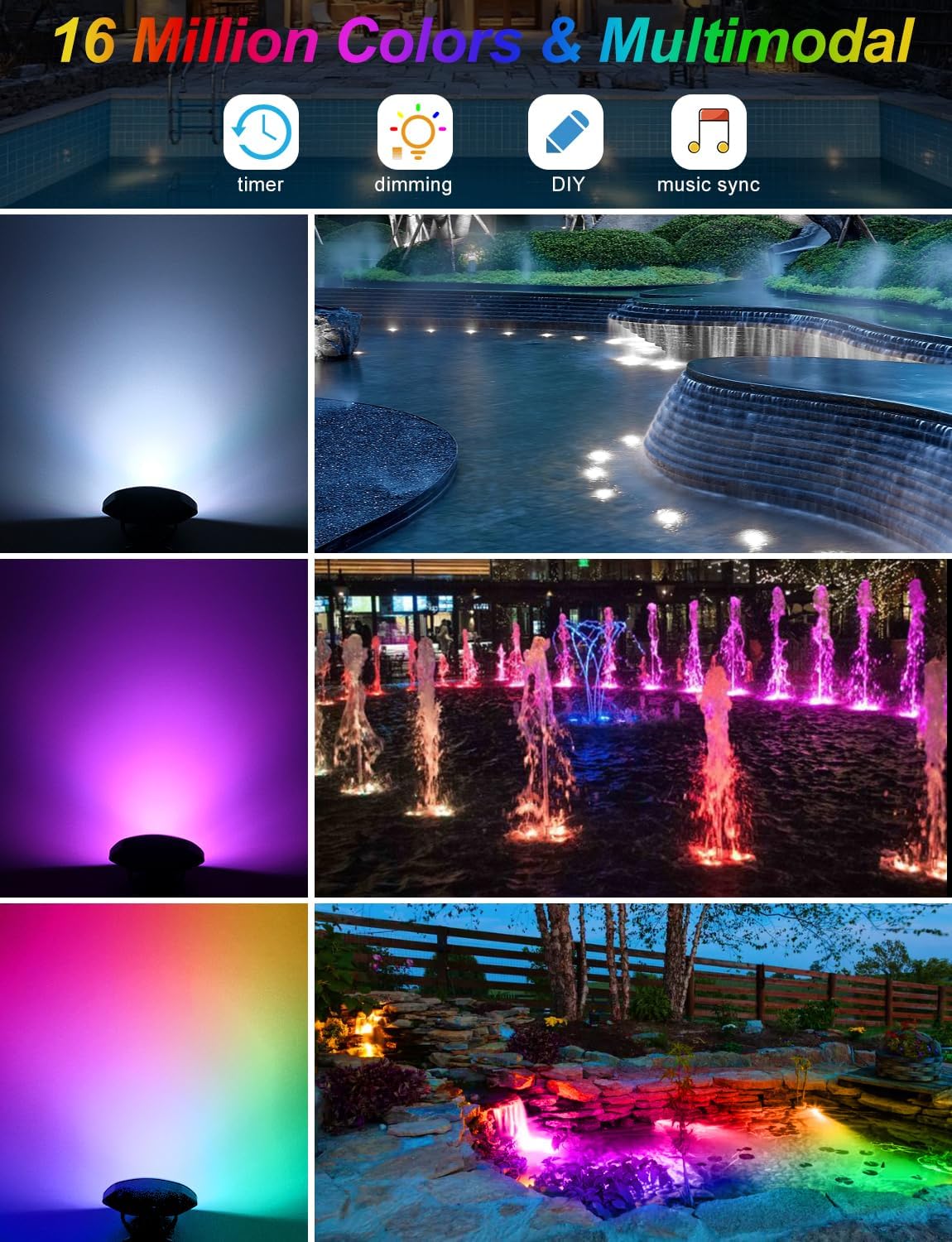 RGB Underwater Pond Lights, Super Bright LED Submersible Fountain Lights Colored Landscape Spotlights, Bluetooth APP Control IP68 Waterproof for Fish Aquarium Tank Yard Garden Pool (Set of 8)