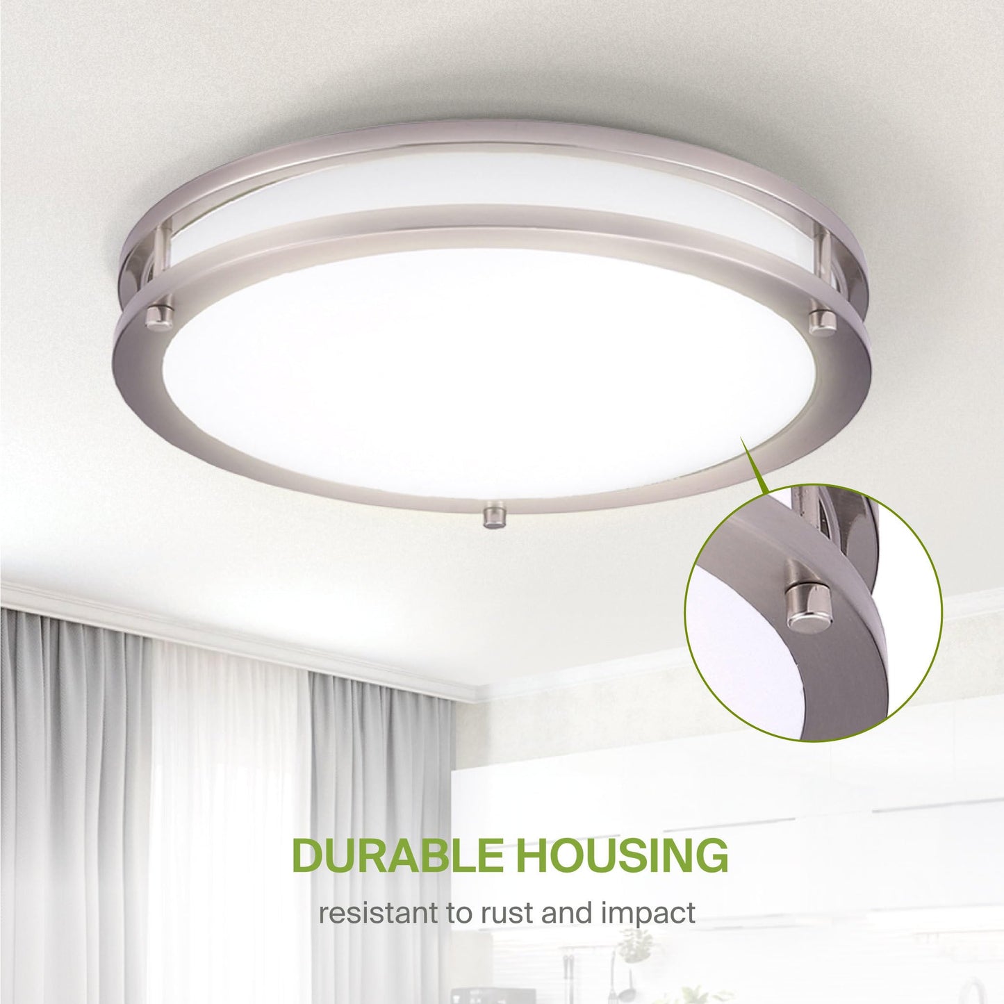 Asd Led 18 Inch Round Flush Mount Light Fixture | 28W 2750Lm 3000K-5000K 100-277V | 3Cct  Dimmable  Energy Star  Etl Listed | Close To Ceiling Double Ring Lamp  Low Profile Lighting | Nickel