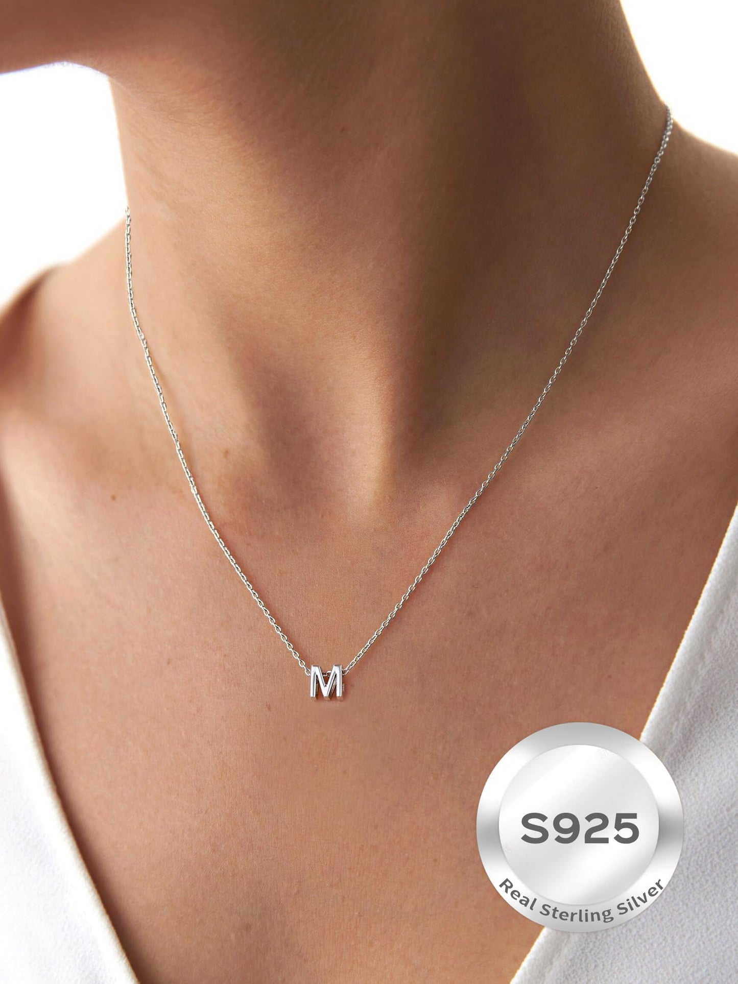925 Sterling Silver Initial Necklace Letter Necklaces Delicate Dainty Small Pendant Necklace Silver Choker Necklace for Women W