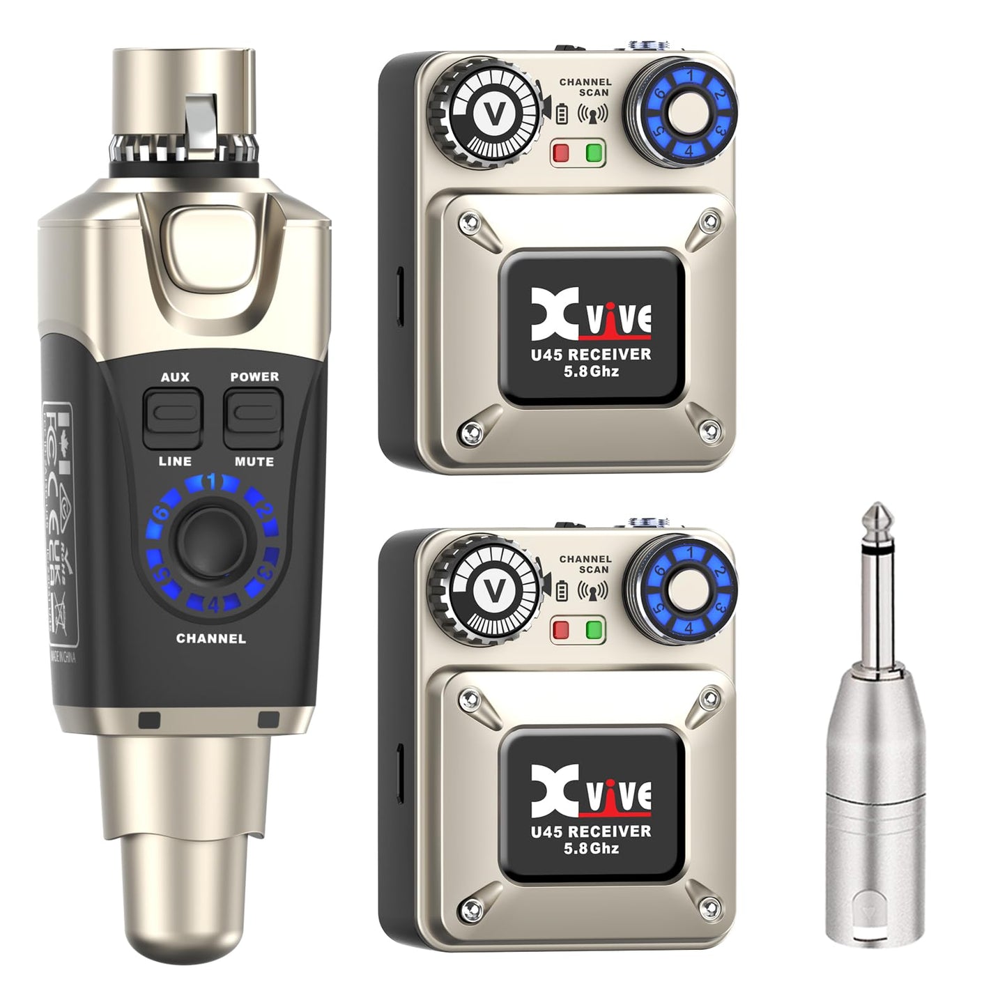 Xvive U45R2 Wireless In-Ear Monitor System Set With One Transmitter And Two Receivers
