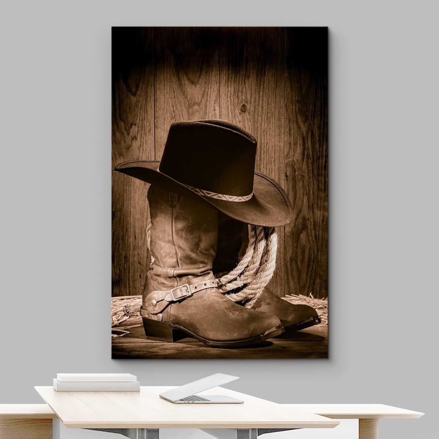 wall26 - Cowboy Black Hat ATOP Western Boots - Canvas Art Wall Art - 24"x36"