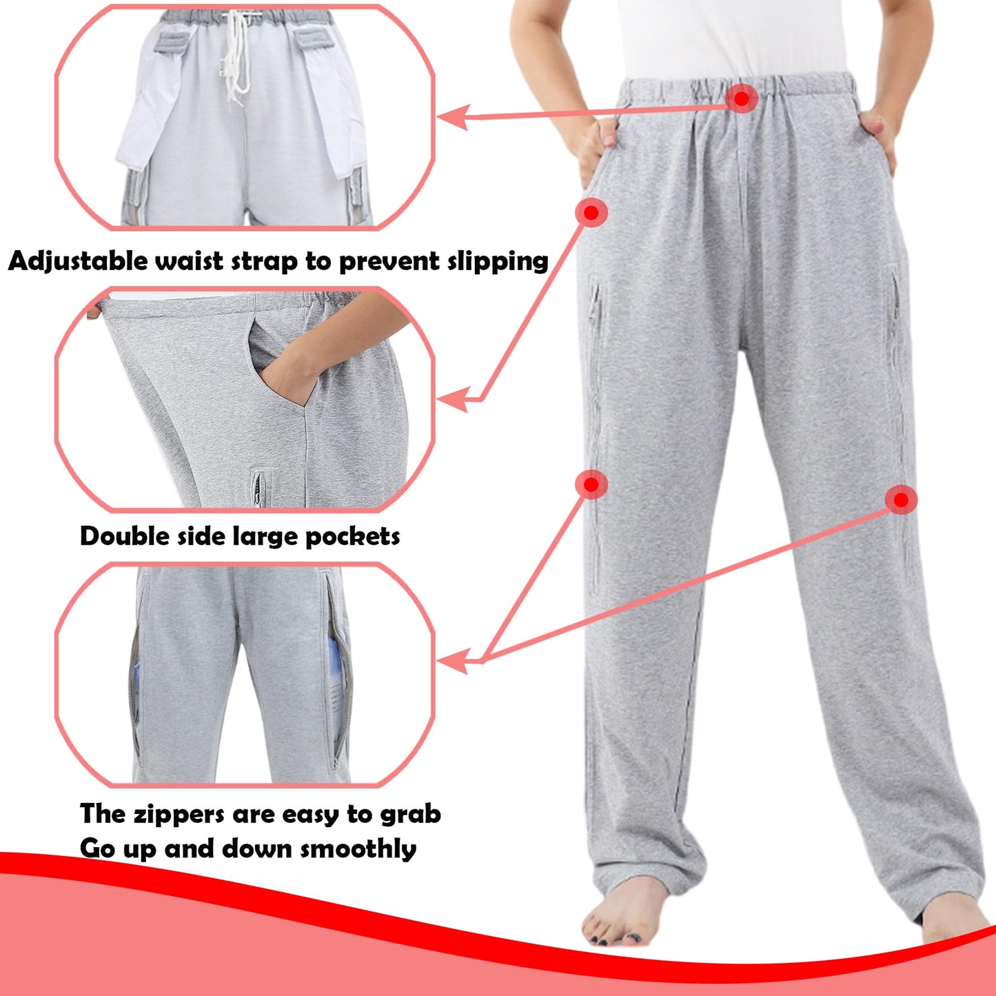 AUSTYLCO Urine Bag Holder Pants with Zippered Pockets,Incontinence Catheter Pants,Urine Bag Holder Trousers for Nephropathy Nephrostomy,Cystostomy,Eelderly
