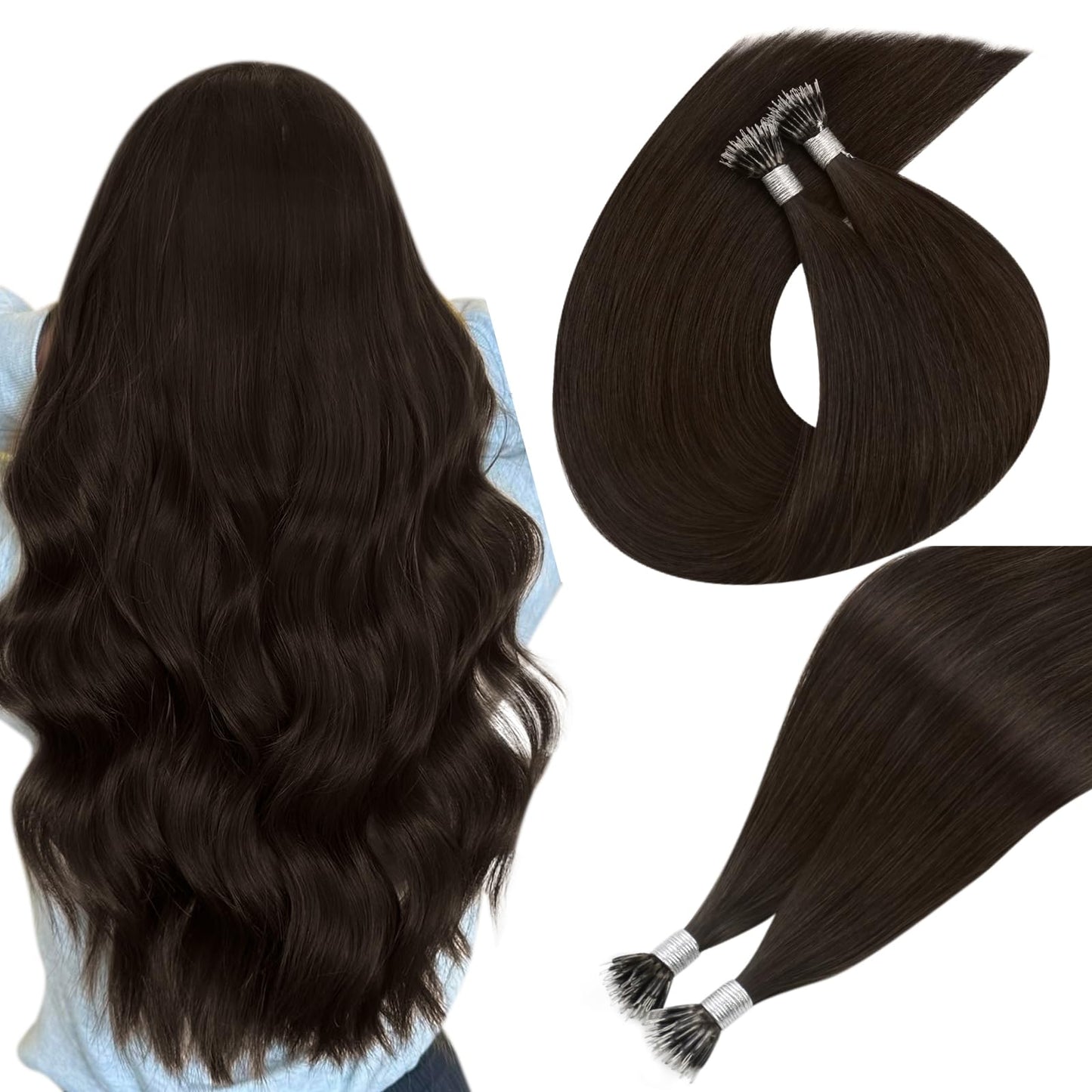 Easyouth Nano Extensions Human Hair Invisible Nanos Tip Hair Extensions Real Human Hair Dark Brown Nano Beads for Hair Extension
