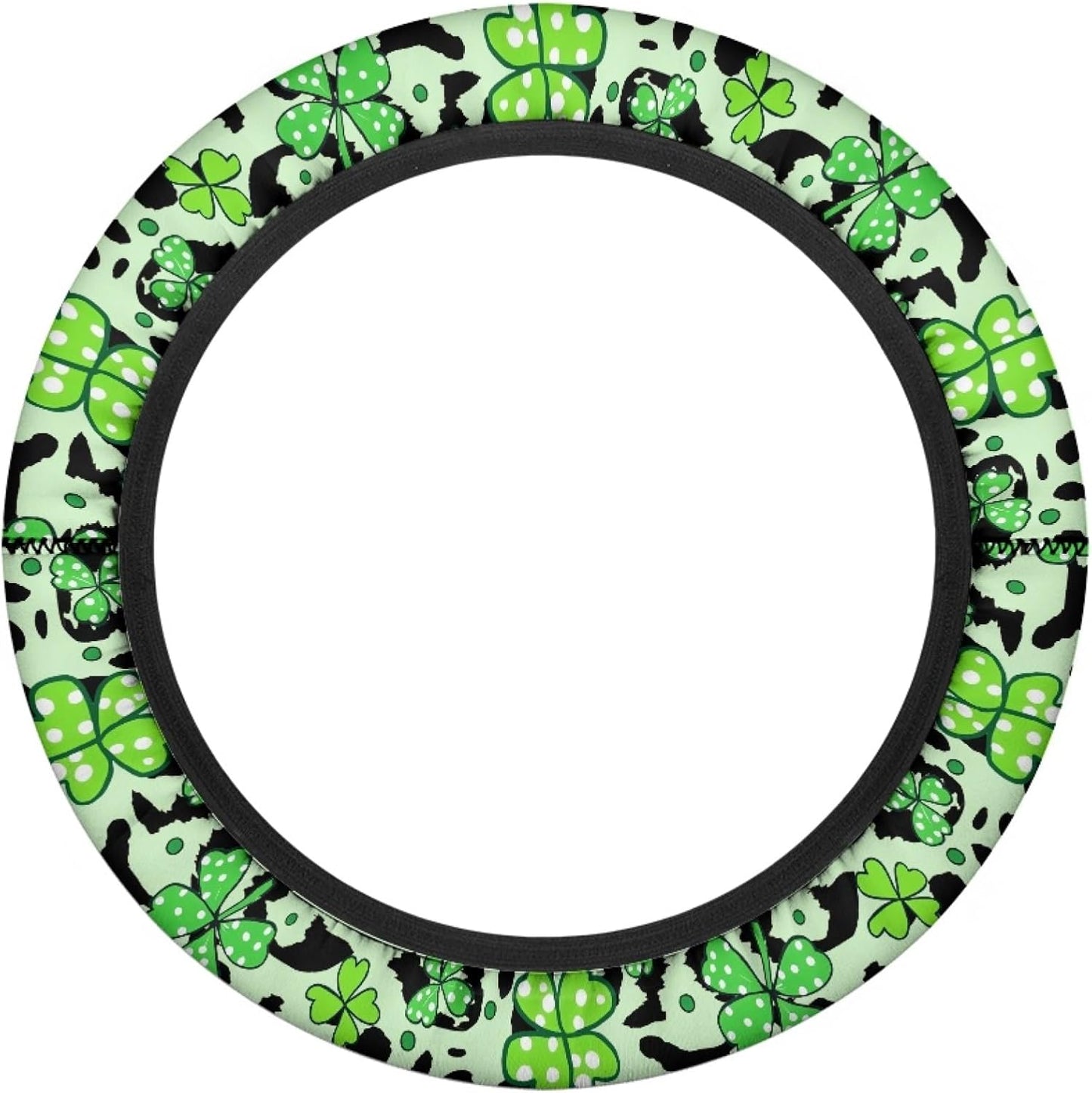 St. Patrick's Day Green Leaves Golf Cart Steering Wheel Cover, Polyester, 13-14 Inch, Universal Fit, Boat & Golf Cart