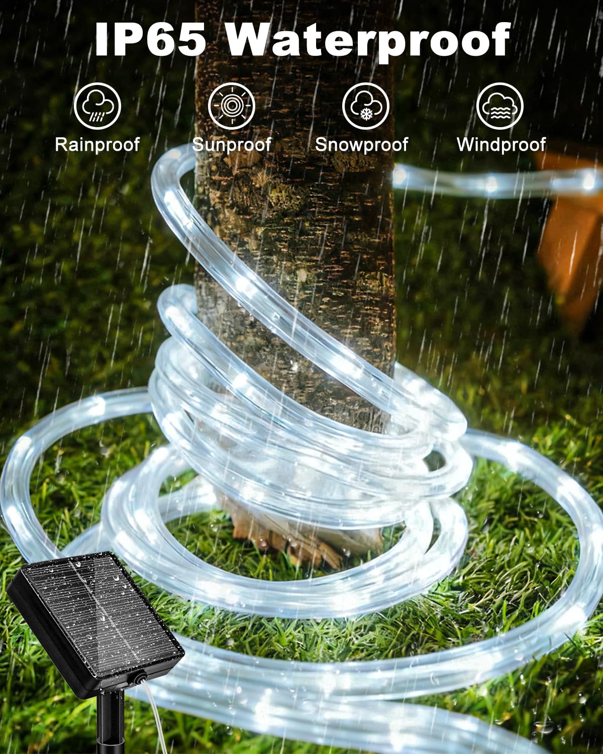 Btfarm Solar Rope Lights Outdoor  120Led 46Ft Solar String Lights Outside Waterproof  8 Lighting Modes Tree Tube Fairy Light Solar Powered For Garden Christmas Yard Party Decorations  Cool White