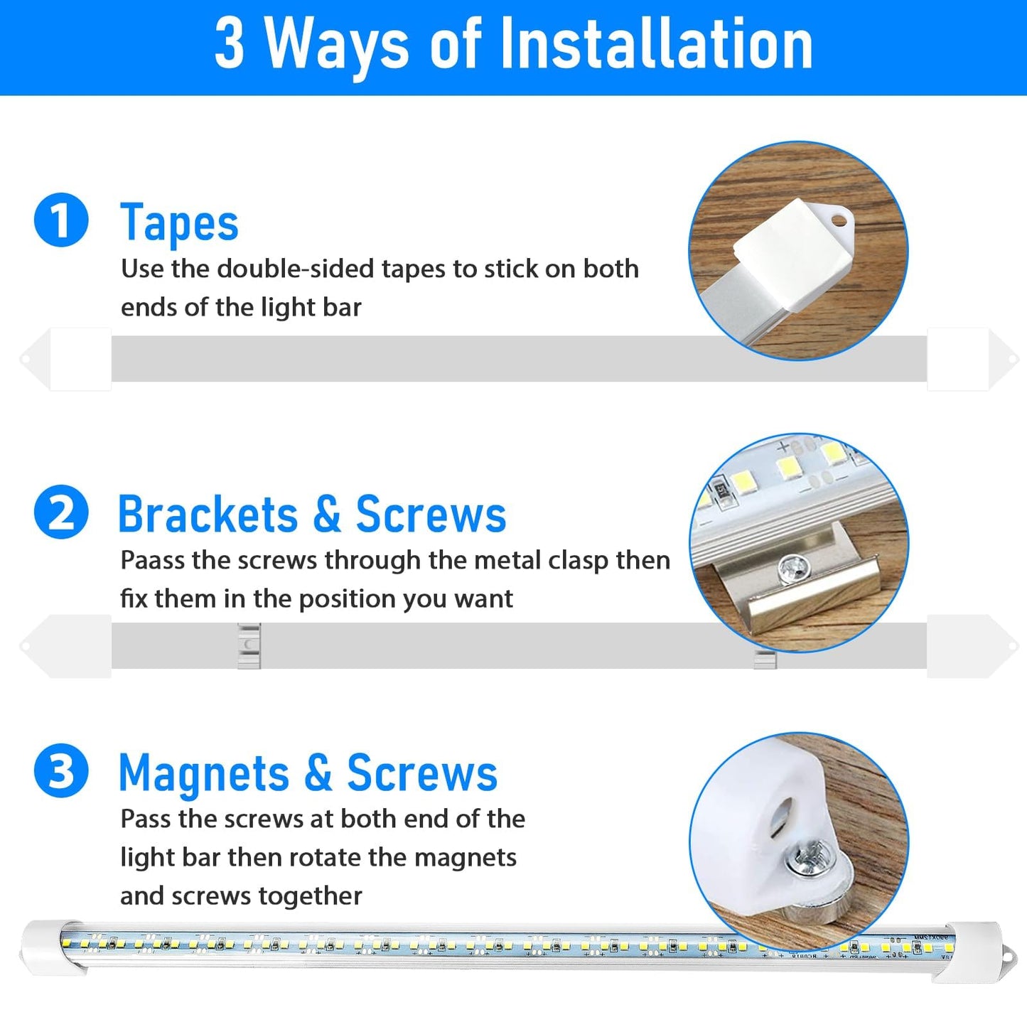 Linkstyle LED Light Bar, 12V 48 LEDs, 6500K White, Aluminum, DIY Switch, Model A167130-L002794203FBA, 4 PCS