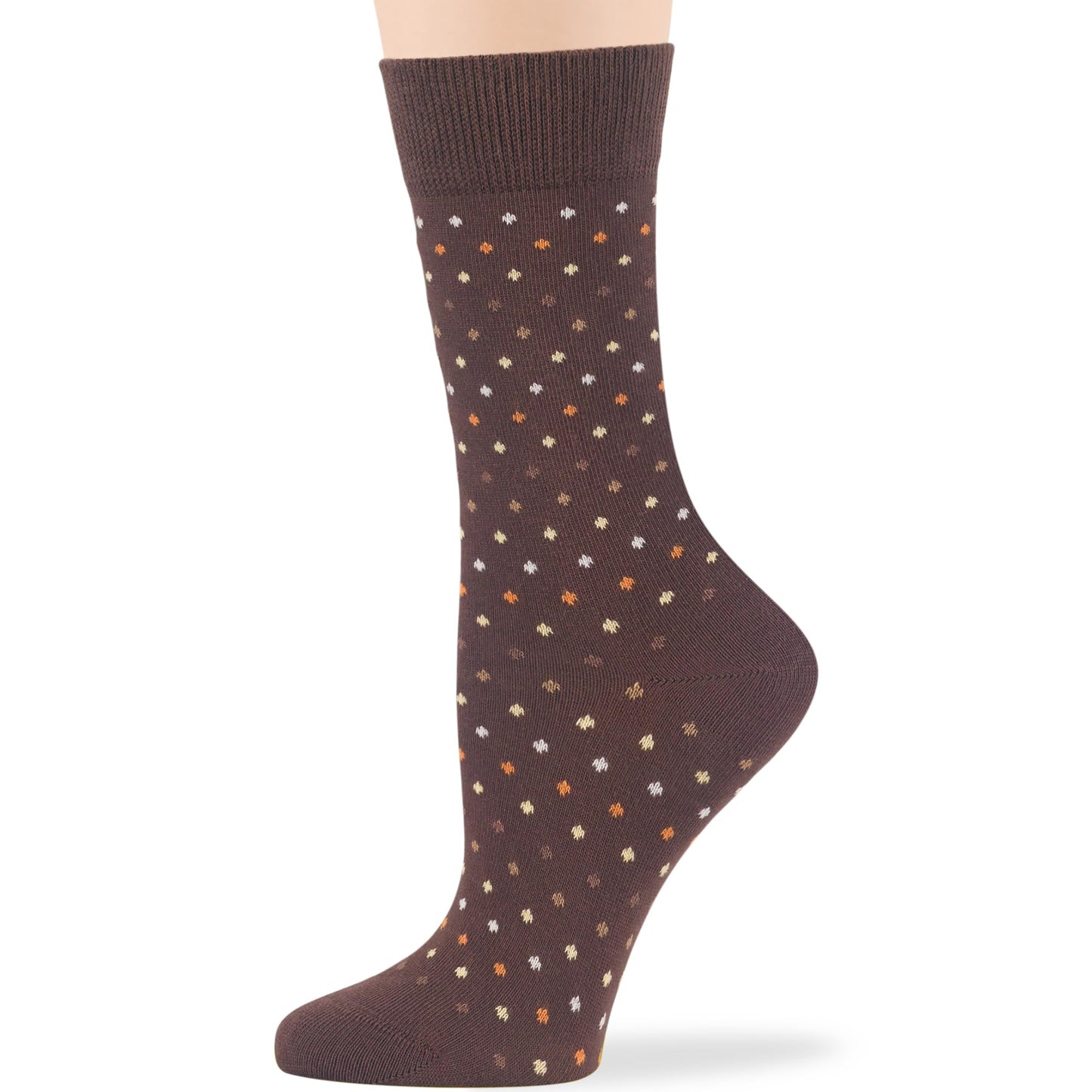 7BIGSTARS KINGDOM Women Cotton Crew Socks - 4 Pack Large - Patterned-Striped-Mid Dotted -Polka Dot - Casual-Dress-Sock Size:10-12, Shoe Size: 8-12, Brown