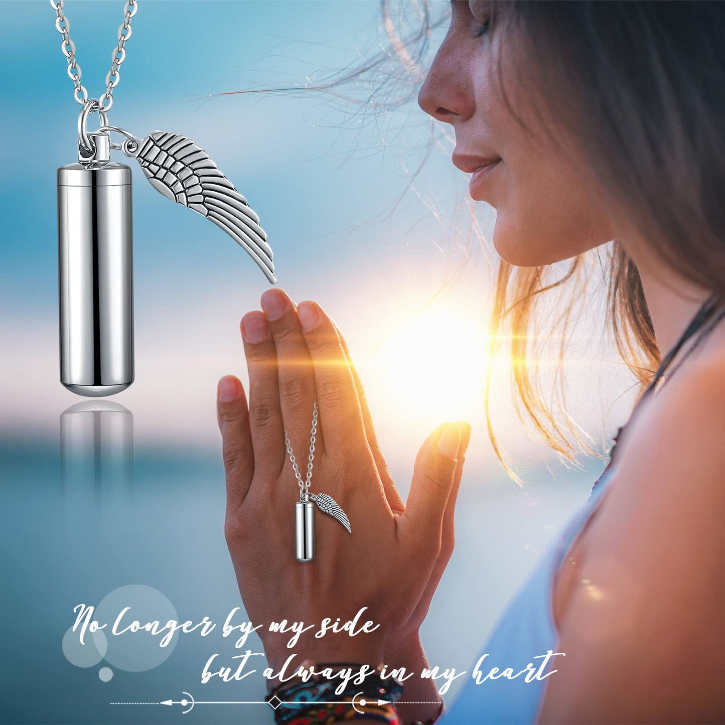 MTLEE Urn Necklace for Ashes Cremation Jewelry for Ashes, 6 Pieces Stainless Steel Cremation Jewelry for Women Men, Memorial Nec