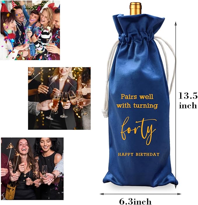 LANBAIHE 40th Birthday Gifts for Her,40th Birthday Gift for Women Men, 40 Years Old Birthday Gifts Wine Bag, 30th Birthday Decorations Party Supplies- 1984 Birthday (40th Birthday-Blue)