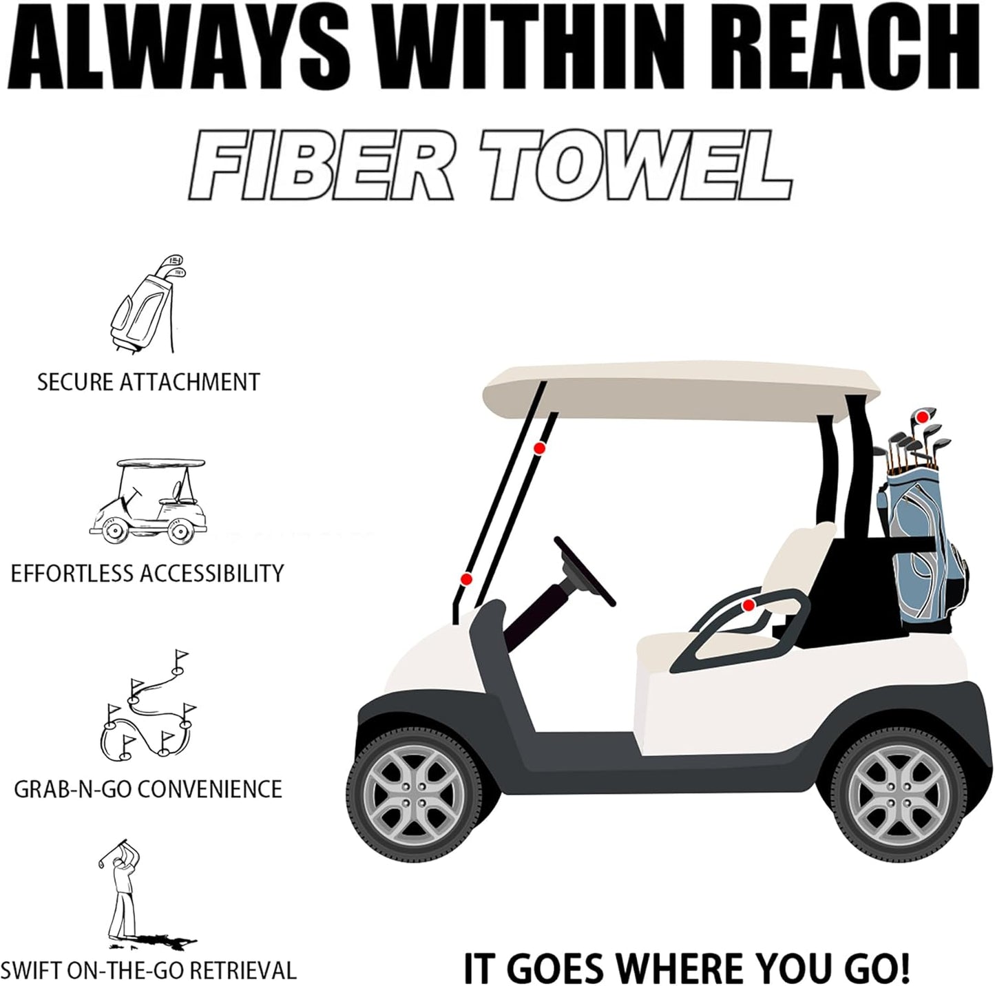 Small Magnetic Golf Towel with Clip, Microfiber Waffle Design - Industrial Strength Magnet for Glof Balls, Golf Bags, Carts Clubs - White