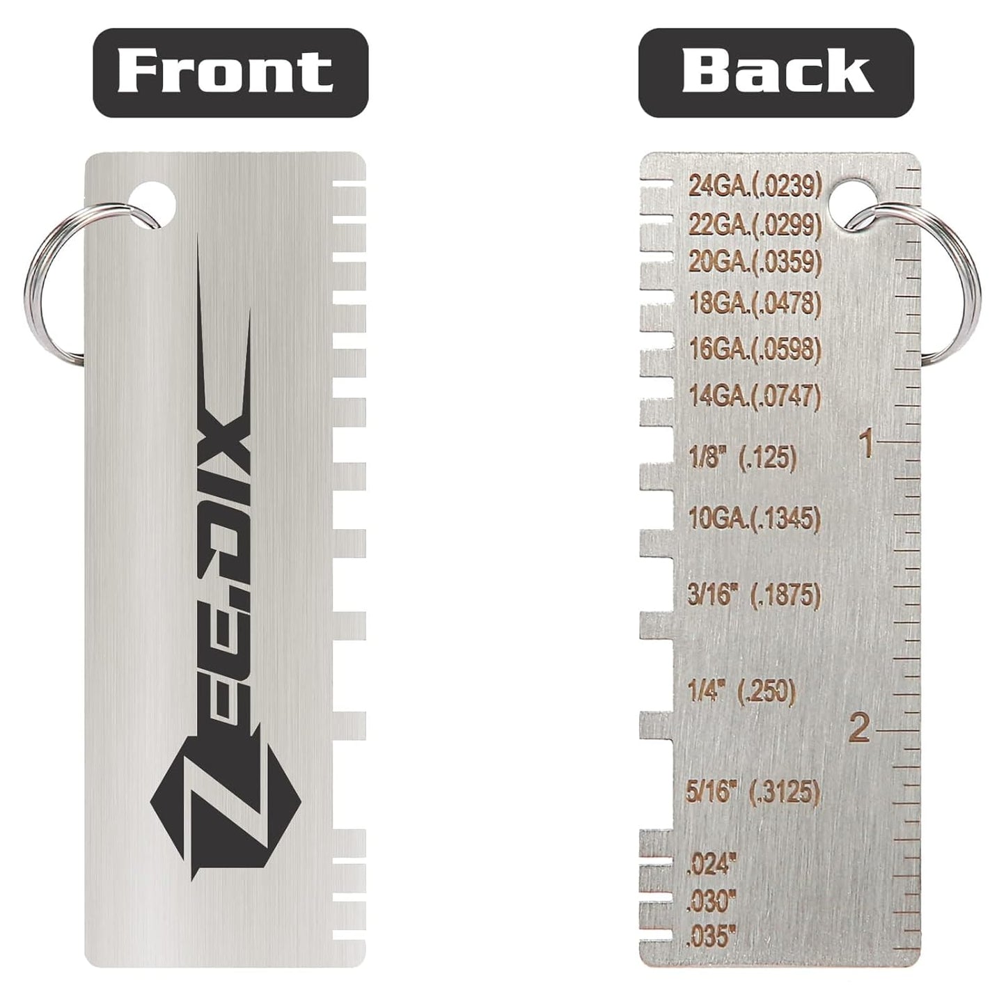 ZeeDix 2 PCS Metal Thickness Gauge Portable Steel Thickness Gauge Metal GaugeThickness Tool, Stainless Steel Plated Size Inspection Tool Welding Material Steel Gauge