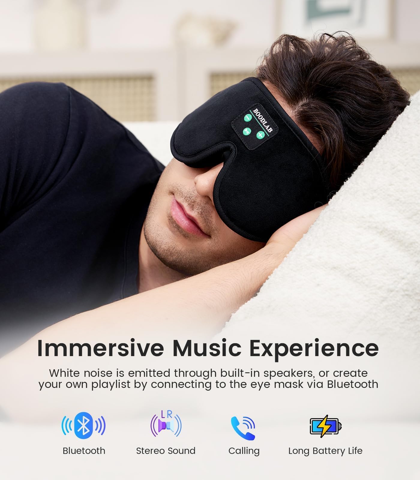 Boodlab Bluetooth Sleep Mask, Sleep Mask with Bluetooth Headphones, Sleeping Headphones for Side Sleepers Travel Yoga, Cool Tech Gadgets Unique Gift for Valentine's Mother's Day Birthday Christmas