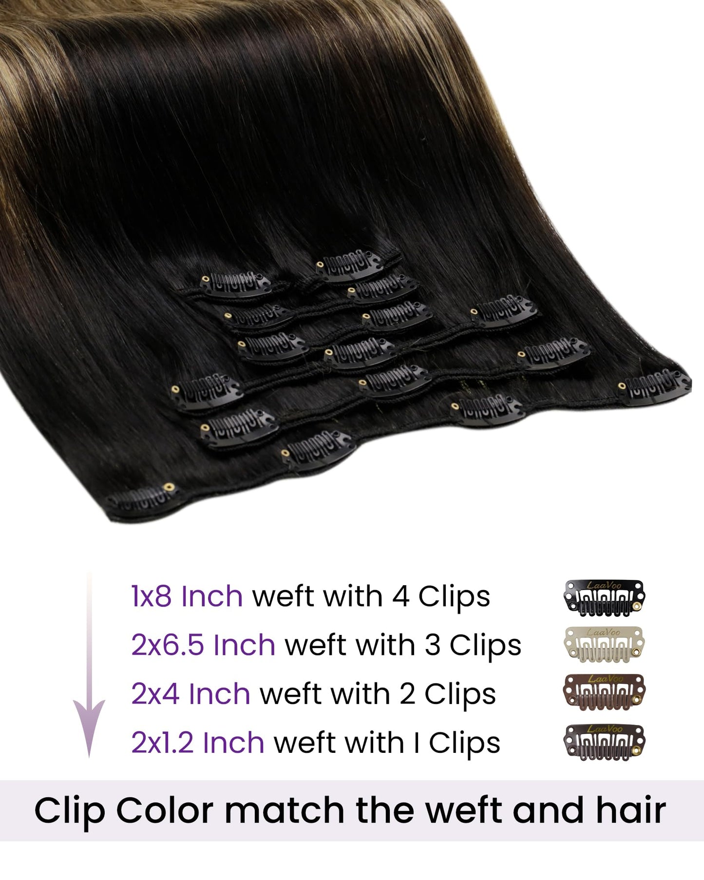 LaaVoo Clip in Hair Extensions Real Human Hair Black Ombre Dark Brown Mix Caramel Blonde Hair Extensions Clip ins Human Hair Bal