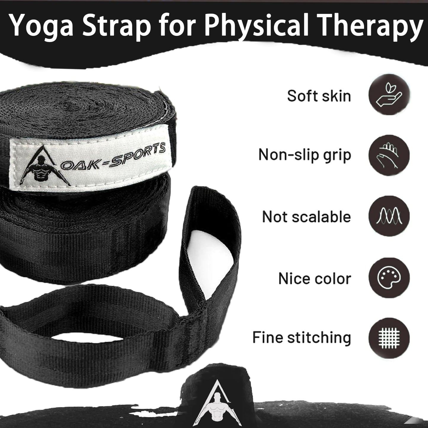 Stretching Strap Yoga Strap with Loops, Stretch Straps for Physical Therapy, Non-Elastic Exercise Strap for Pilates, Dance and Gymnastics with Workout Guide (Black+Black)