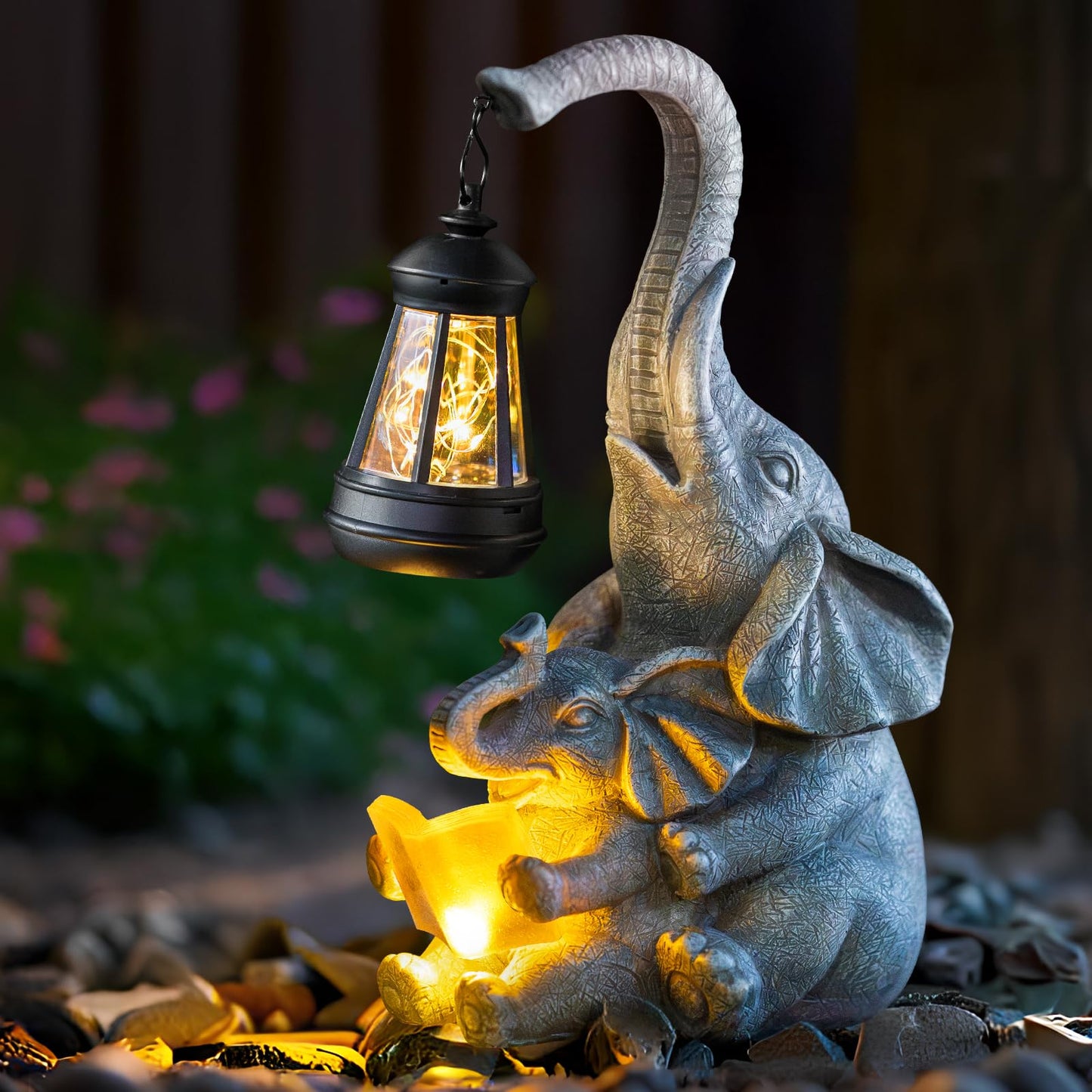 Candieslife Solar Garden Statue Lights Loving Elephants Figurine With Solar Lantern  Outdoor Yard Decorations For Patio Porch Home  Housewarming Elephant Gifts For Mom  Women