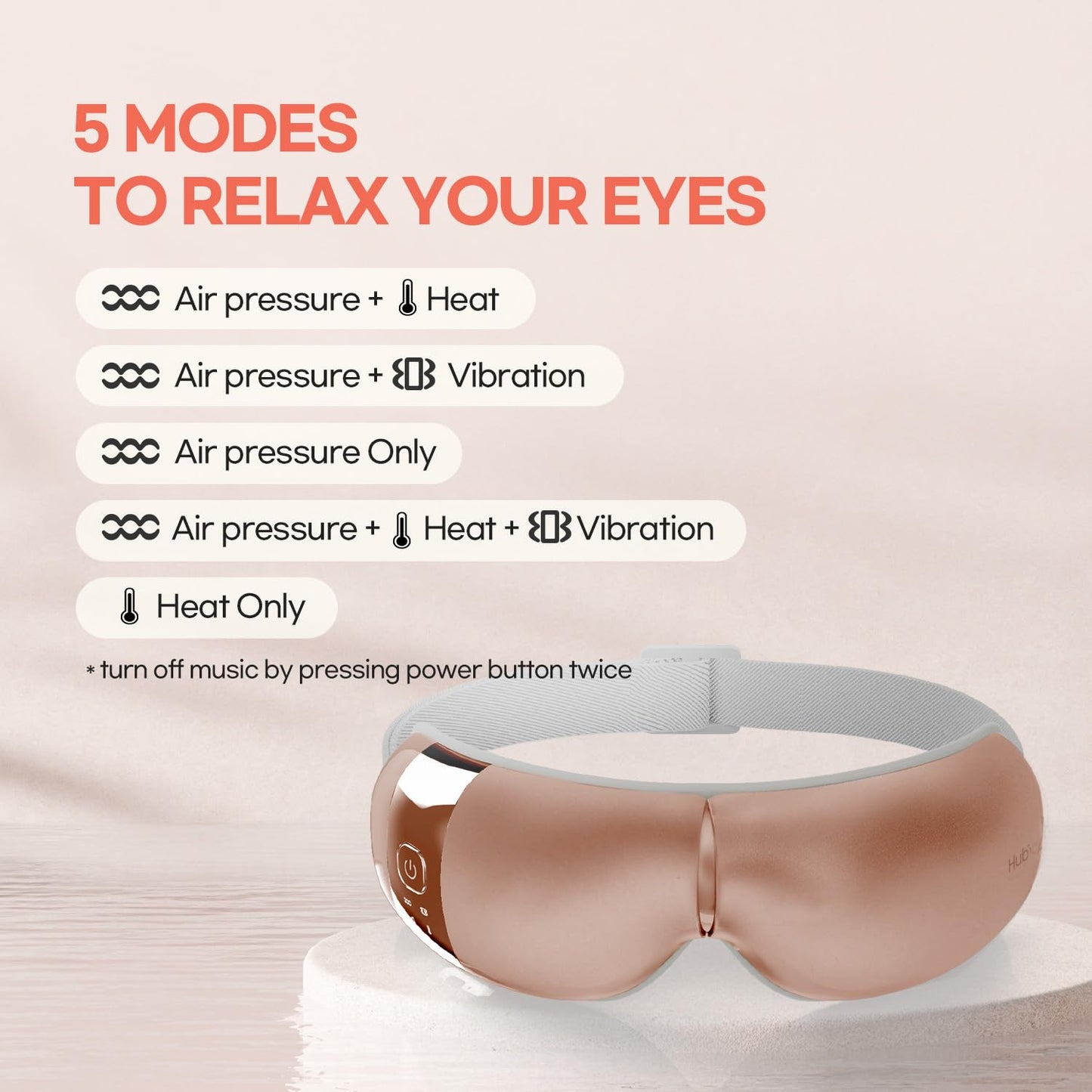 HubiCare Eye Massager with Heat, Vibration, and Music Helps Relieve Strain, Dark Circles, Dryness, and for Migraine Relief Relaxation and Better Sleep Valentines Day Gifts for Women/Men (Rose Gold)