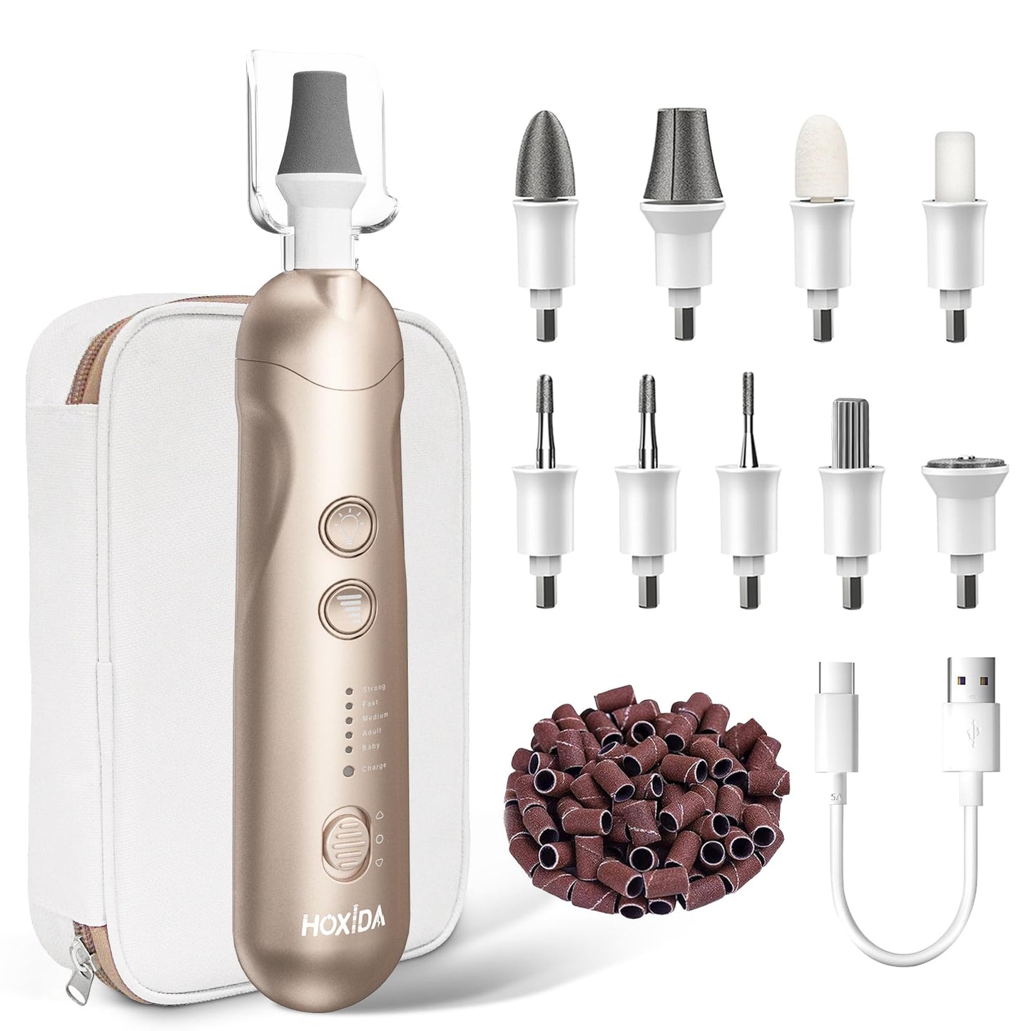 Manicure Pedicure Kit, Professional Nail Grinder for Senior Thick Toenail, Cordless Electric Nail File, 5 Speeds Pedicure Tools