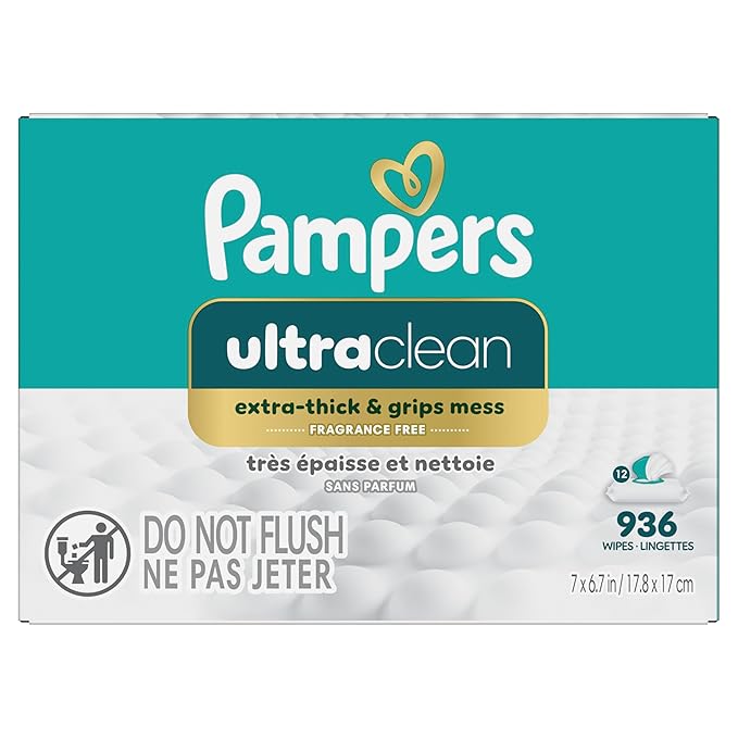 Pampers Ultra Clean Baby Wipes (Previously 'Free & Gentle'), 99% Water, Hypoallergenic, Unscented, 100% Plant Based, Plastic-Free, 936 Baby Wipes Total (12X Flip-Top Packs) [Packaging May Vary]