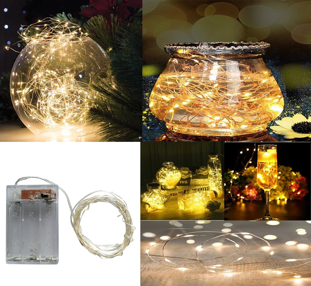 BXROIU Fairy Lights 20LEDs Battery Operated Silver Wire 2 Modes 6.6ft Warm White c-20