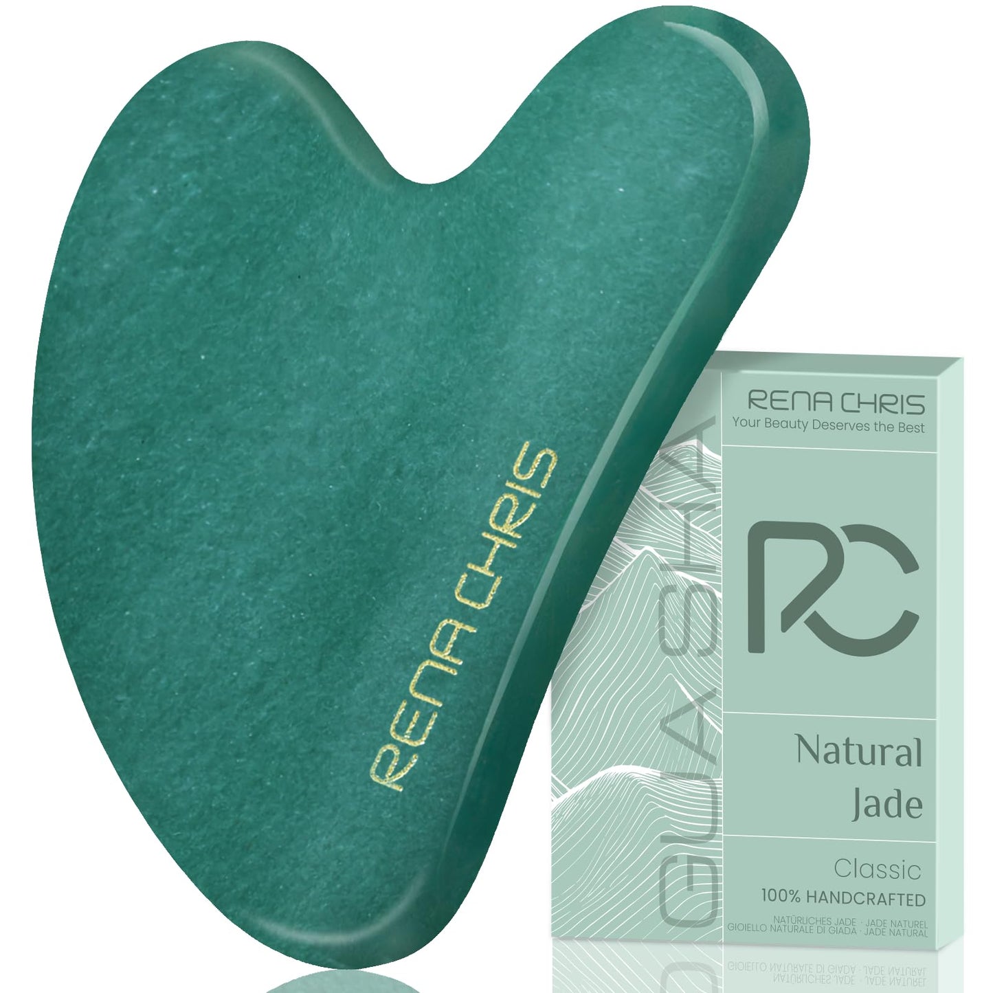 Rena Chris Gua Sha Facial Tools: Natural Jade Stone Guasha Tool for Face Acupuncture Therapy, Facial Massager for Jawline Sculpt