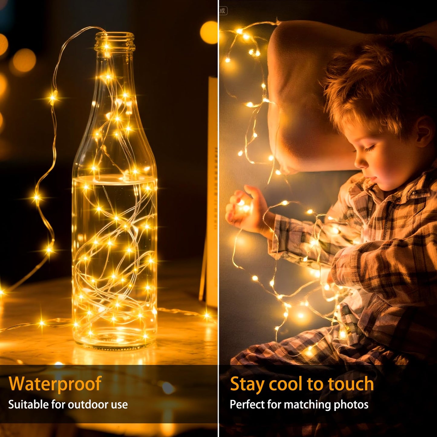 Vookry 30 Led Fairy Lights - 10Ft Mini Silver Wire String Lights, 8 Pack, Warm White For Diy Crafts, Weddings, And Christmas Decor