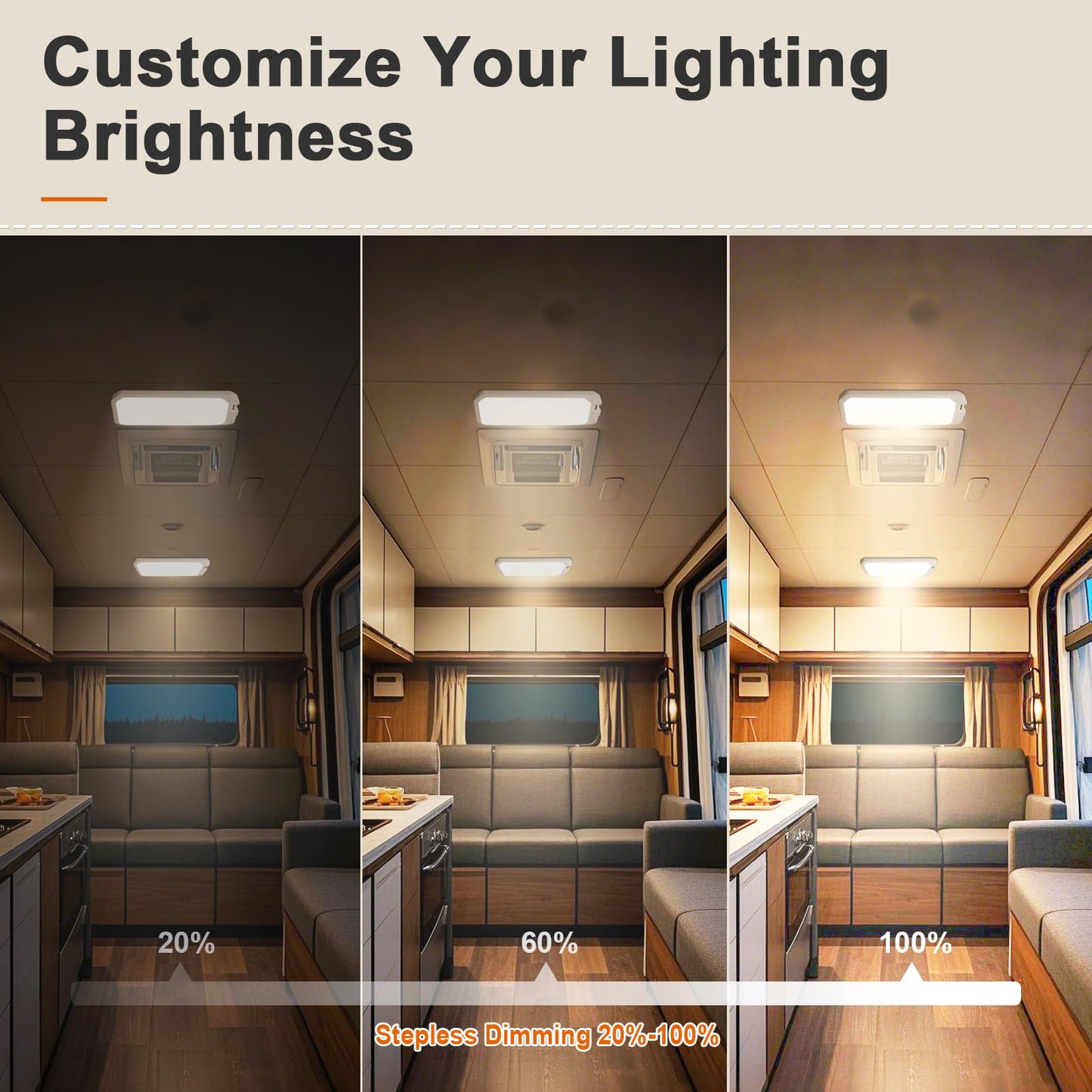 SKYJDM RV Interior Lights 1200LM, 3 Color Dimmable LED, 4 Pack, 12V, White, Remote Control, for RVs/Camper/Boat