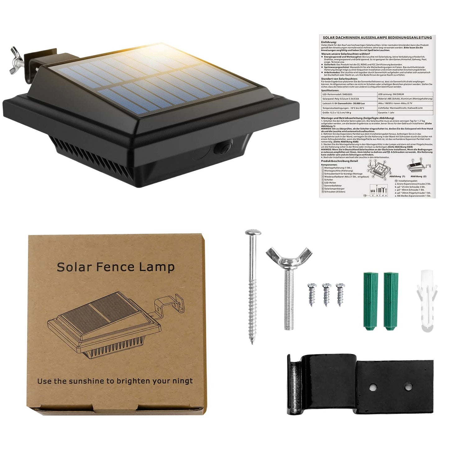 Uniquefire 40 Leds Outdoor Solar Gutter Lights, Waterproof Security Lamps, 4Pcs Black Warm Light, Ideal For Garden And Landscape
