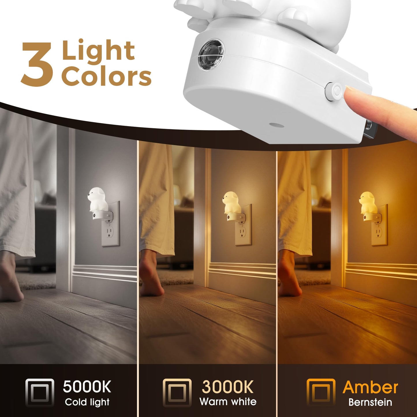 L Lohas Led Plug In Night Light For Kids 3D Cute Puppy Night Lights With Dusk To Dawn Sensor 1600K/2700K/5000K 3Cct Dog Night Light Christmas Birthday Gift Nightlight For Kids Room Decor