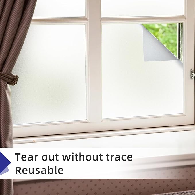 Frosted Window Privacy Film Non-Adhesive Static Cling Bathroom Decorative Stickers Heat Control UV Blocking Opaque Glass Window Coverings Film for Home Front Door Office, 23.6 Inch x 6.5 Feet