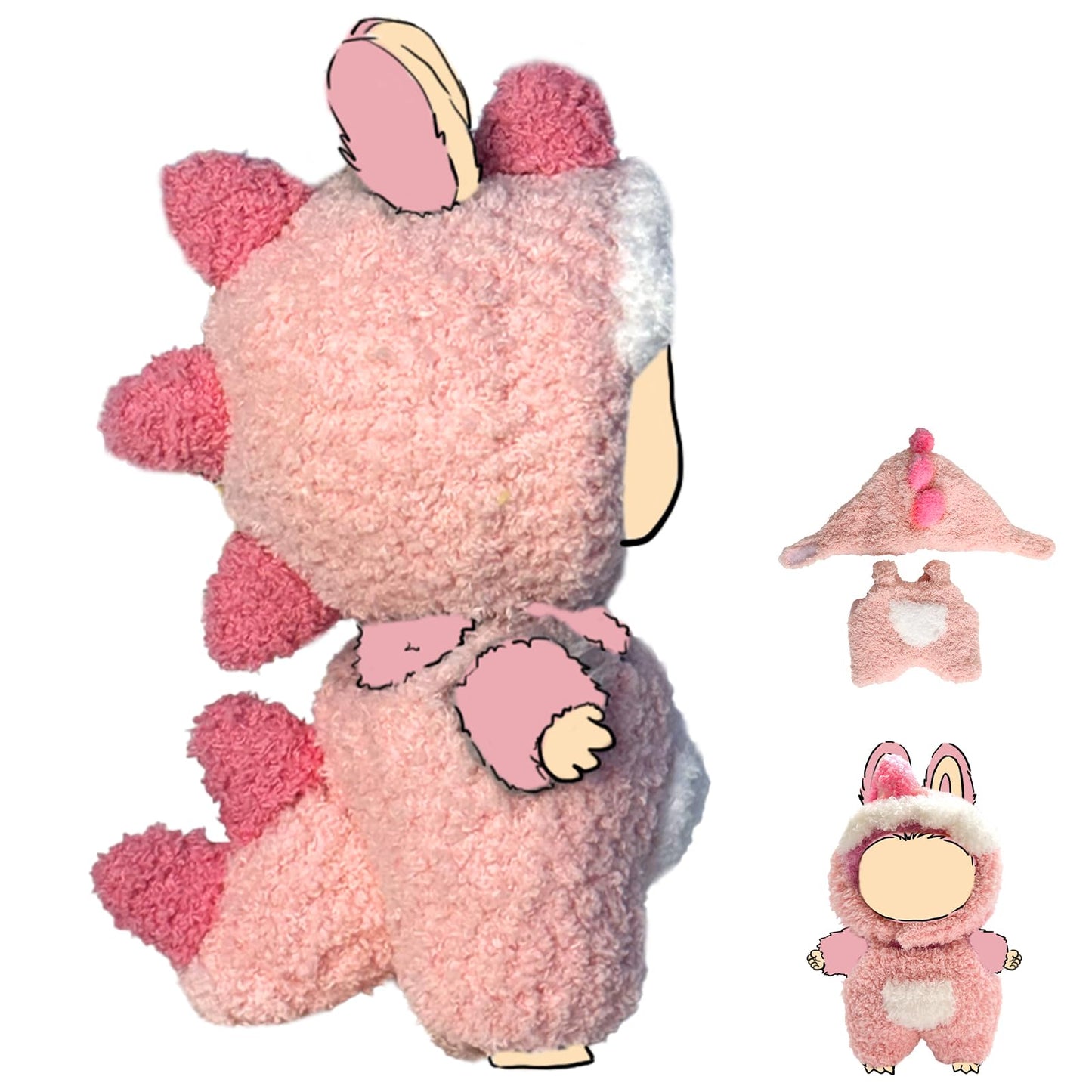 LUFZFEU 2025 New 17 cm Doll Clothes, Cute Outfits for Clothes Set, Keychain Accessories for Dolls, Faking Animal Style Doll Outfit Jumpsuit (Pink Dinosaurs)
