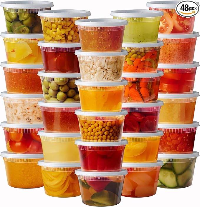 Pantry Value [16 oz. - 48 Count Plastic Food Storage Deli Containers with Lids, Disposable Containers With Lids - Perfect for Storing Soups, Sauces, and Snacks