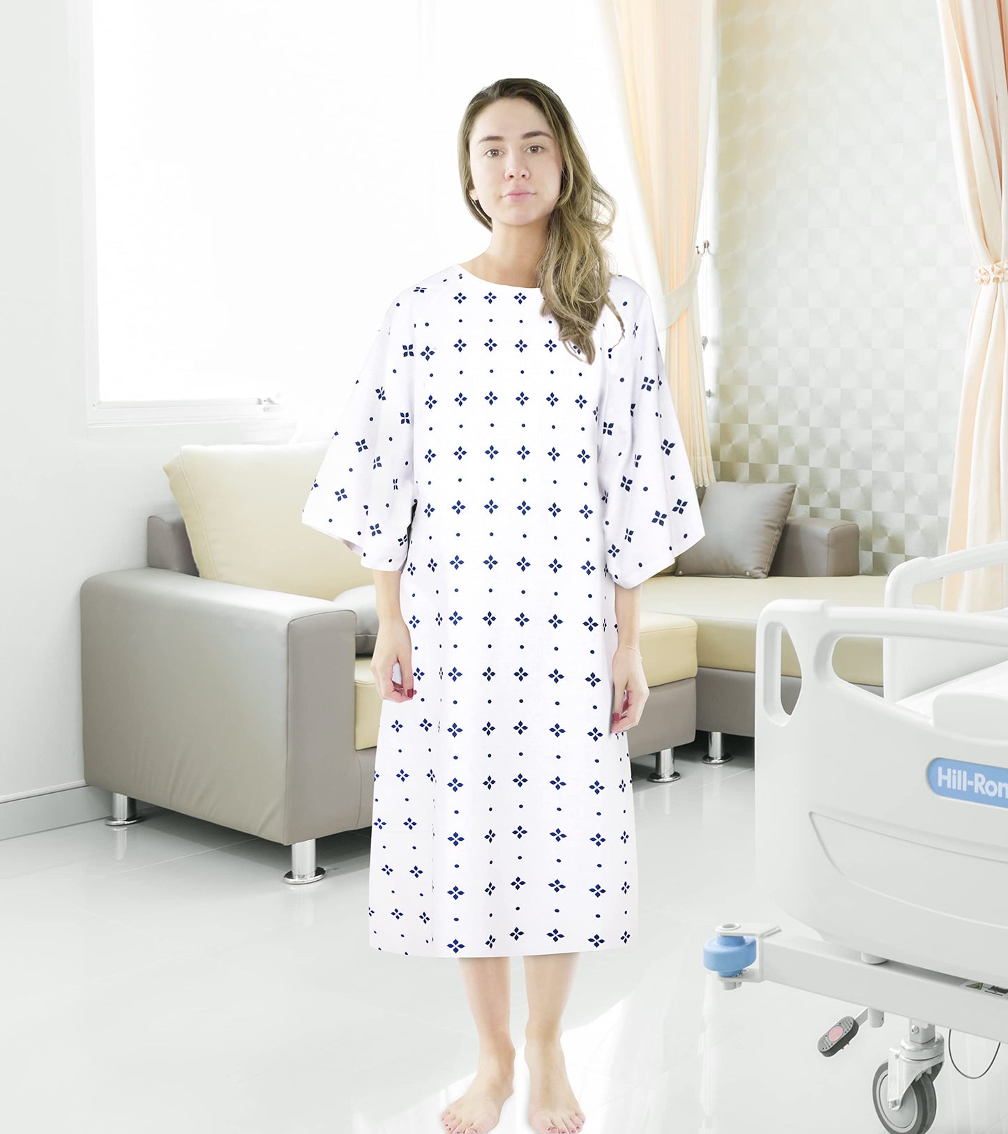 Utopia Care 6 Pack Unisex Hospital Gowns, Patient Gowns for Women and Men with Back Tie, Comfortably Fits Sizes up to 2XL, Pack of 6, Blue Star