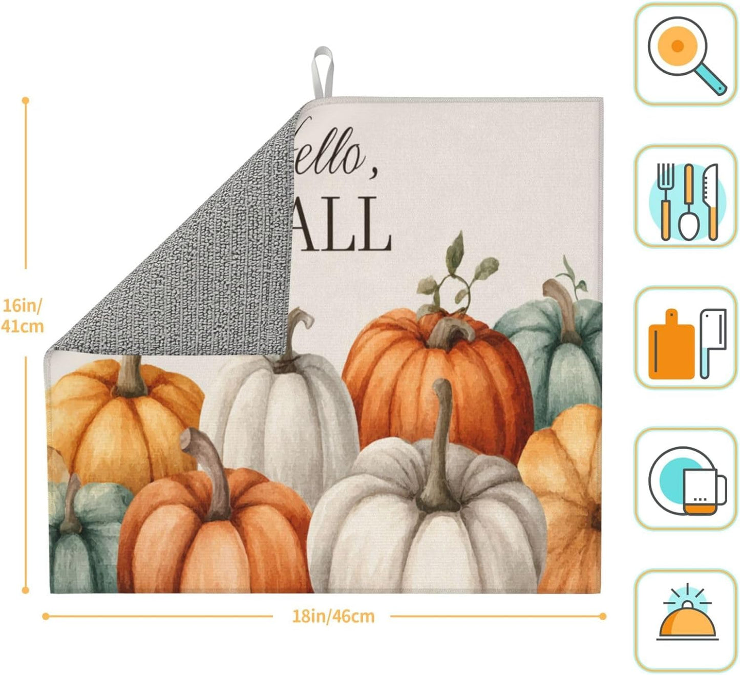 Dish Drying Mat Pumpkin Fall Autumn Thanksgiving for Kitchen Counter Absorbent 16x18 Inch Microfiber Dishes Plate Glass Dry Draining Pad Reversible Washable
