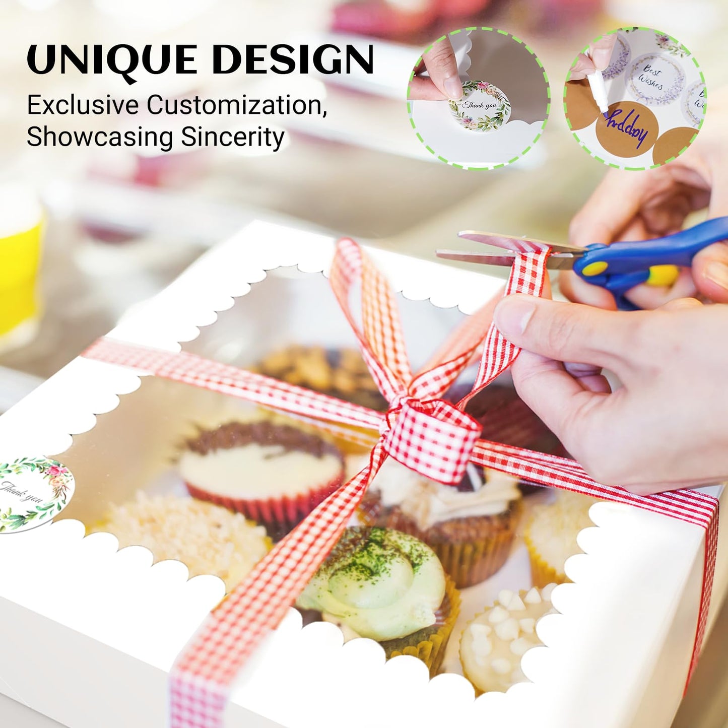 TLAZZ 15 Pcs 10x10x8 Inch Tall Cake Boxes with Window, White Square Cheesecake Bakery Boxes, Large Cardboard Cake Baking Boxes with 90 Stickers for Cakes, Pies, Wedding, Birthday Party