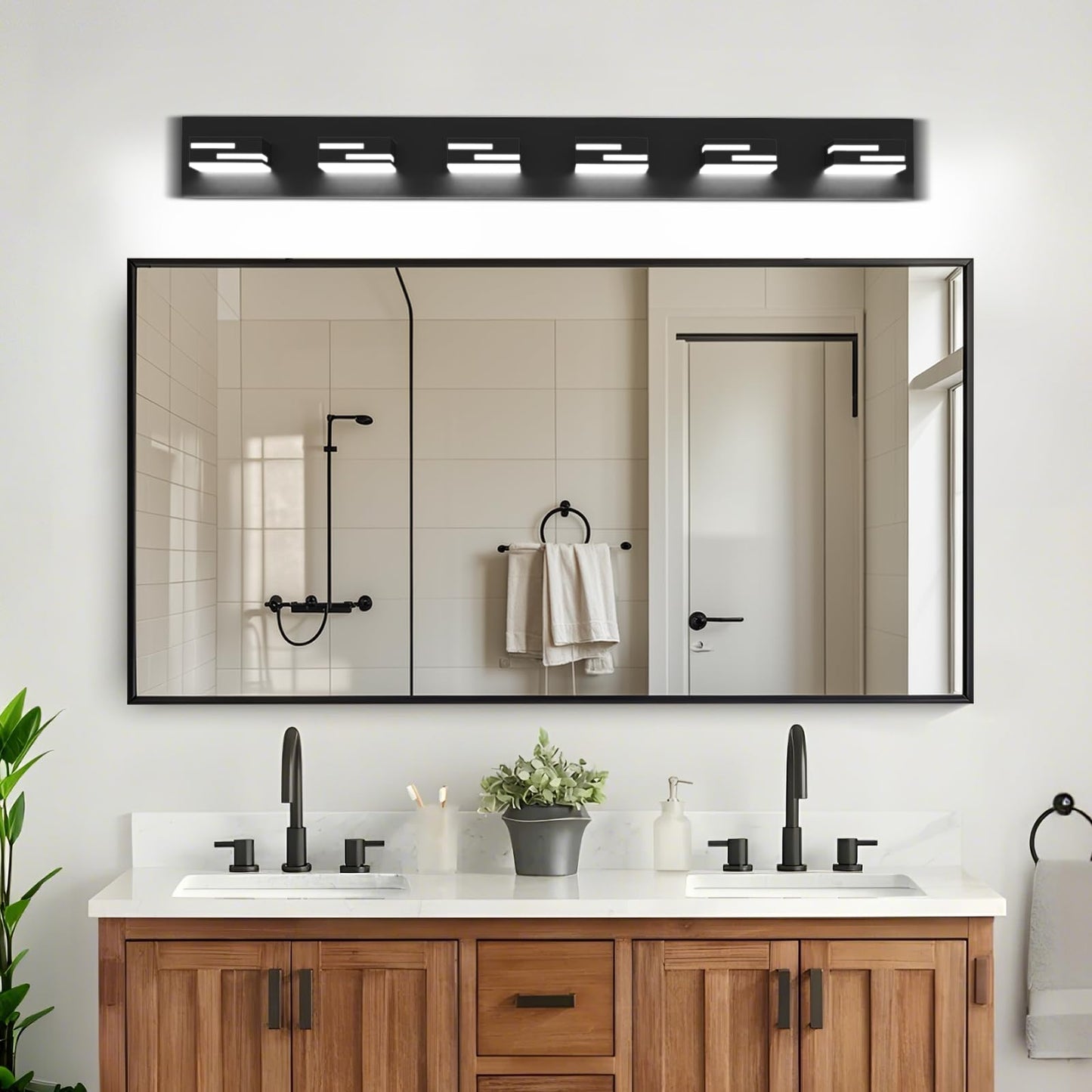 Lkhf Led Modern Bathroom Vanity Light Fixtures  6-Light 40-Inch Dimmable Matte Black Vanity Lights For Bathroom Lighting Fixtures Over Mirror  With 350?Rotatable Acrylic Heads (Cool White 6000K)