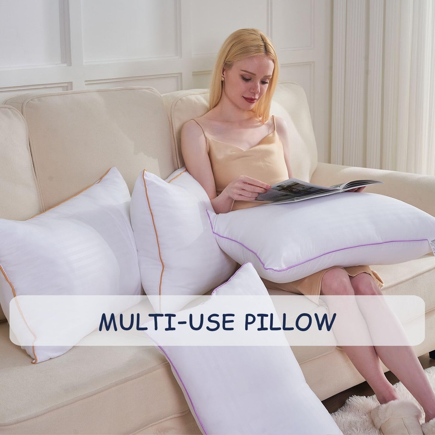 VAINOC Pillows Standard Size Set of 2,Breathable Hotel Collection Bed Pillows for Sleeping Medium Soft Down Alternative Microfiber Filled,20 x 26 Inches
