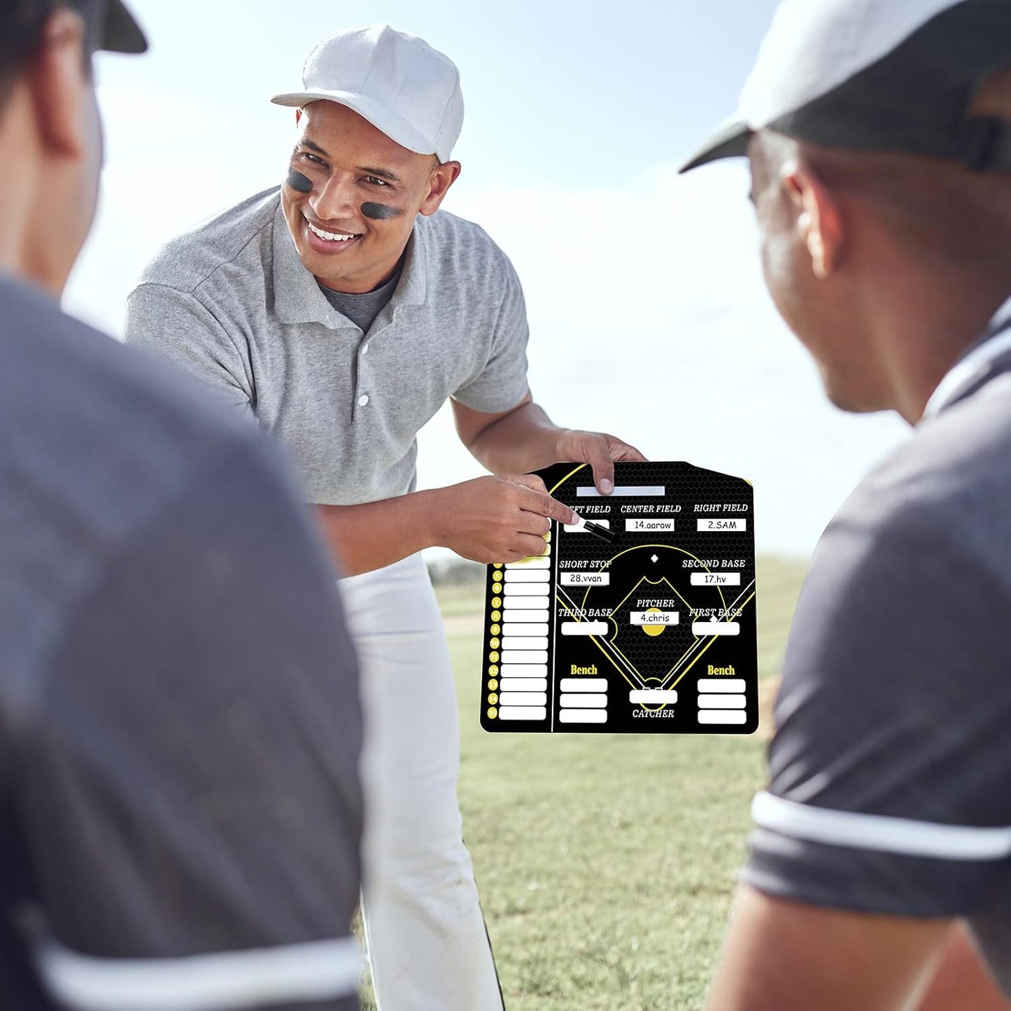 Geyee 34 Pcs Magnetic Baseball Lineup Board for Coach, Erases Easily Magnetic Dugout Board Softball Coaching Board with 30 Lineup Cards 2 Snap Hooks and Marker Pen