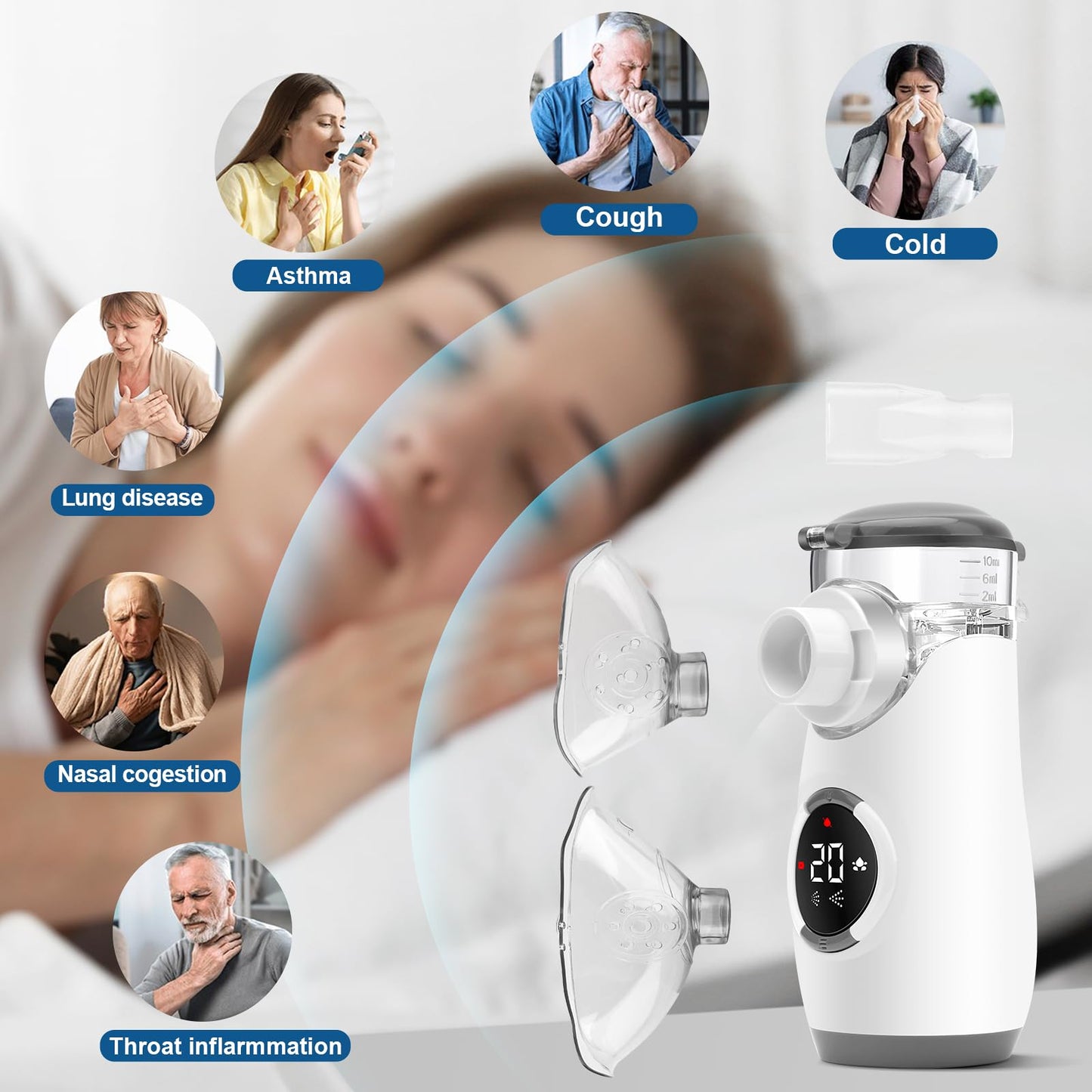 YABULI Nebulizer - Portable Nebulizer for Adults and Kids, Nebulizer Machine with Intuitive LED Interface, Nebulizer for Home and Travel Use