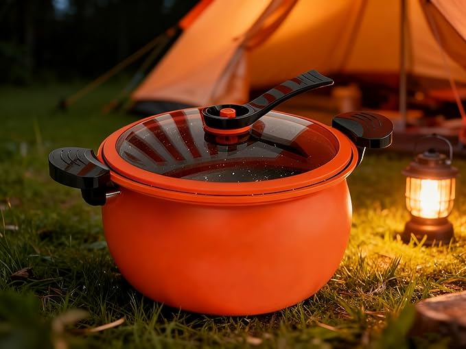 Micro Pressure Cooker, Multifunctional Large Capacity Non-stick Pressure Cooker, 8QT, Non-Stick Surface, Visual Glass Lid, Safety Valve, for All Stovetops (Orange)