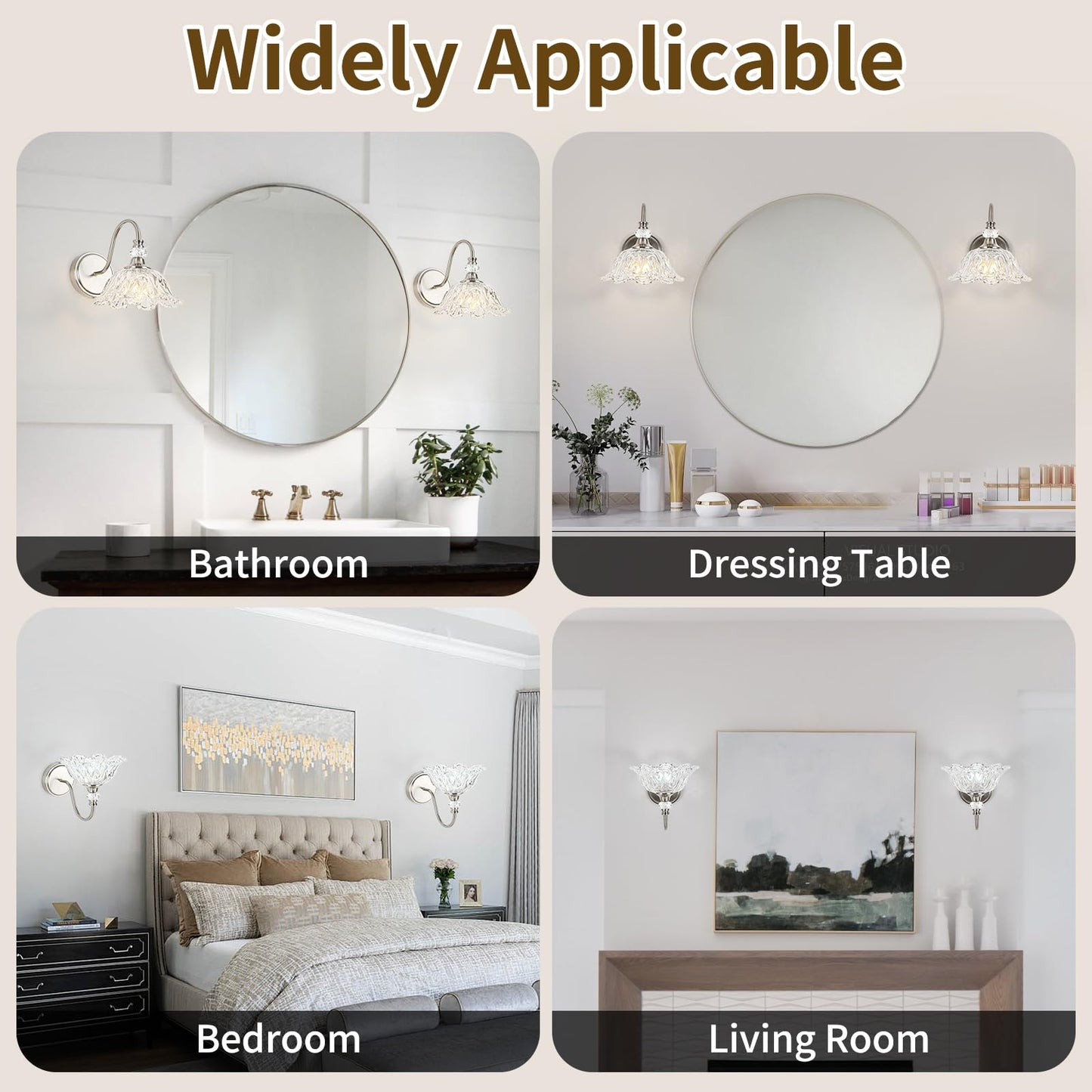Sunkryster 1 Piece Brushed Nickel Wall Sconce With Floral Clear Glass Shade  Brushed Nickel Finish Wall Mount Lighting For Bathroom  Modern Bathroom Vanity Light Fixture