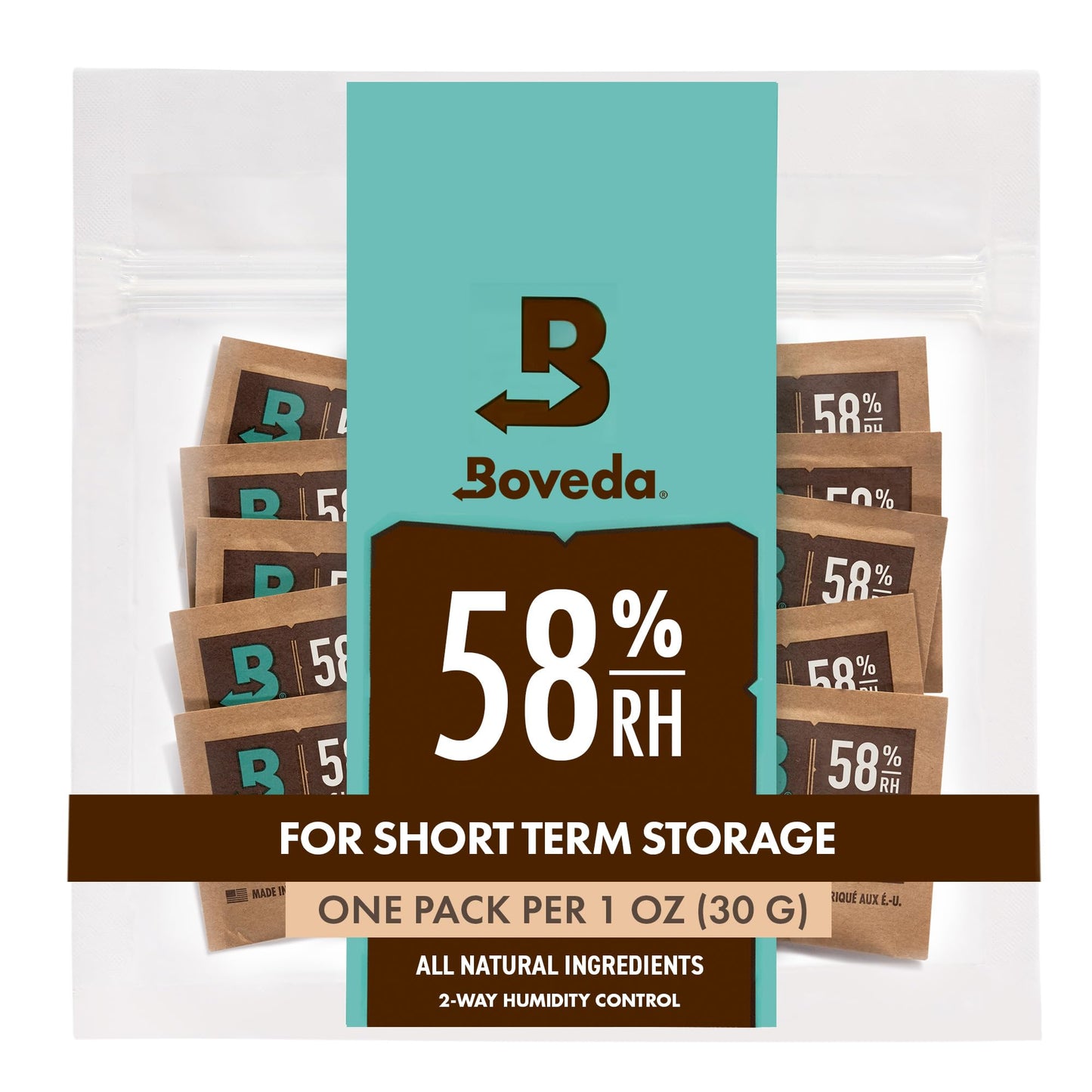 Boveda 58% Two-Way Humidity Control Packs For Storing 1 Oz - Size 8 - 10 Pack - Moisture Absorbers For Small Storage Containers