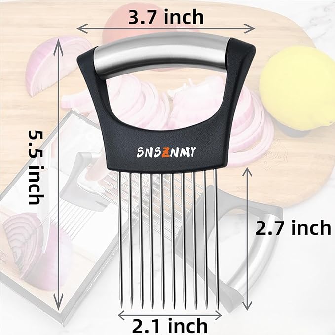 Onion Holder for Slicing, Upgrade Stainless Steel Onion Slice Holder Lemon Slicer Vegetable Cutter, Assistant Tool for Slicing Fruit, Potato, Tomato and Meat (1 Pack)