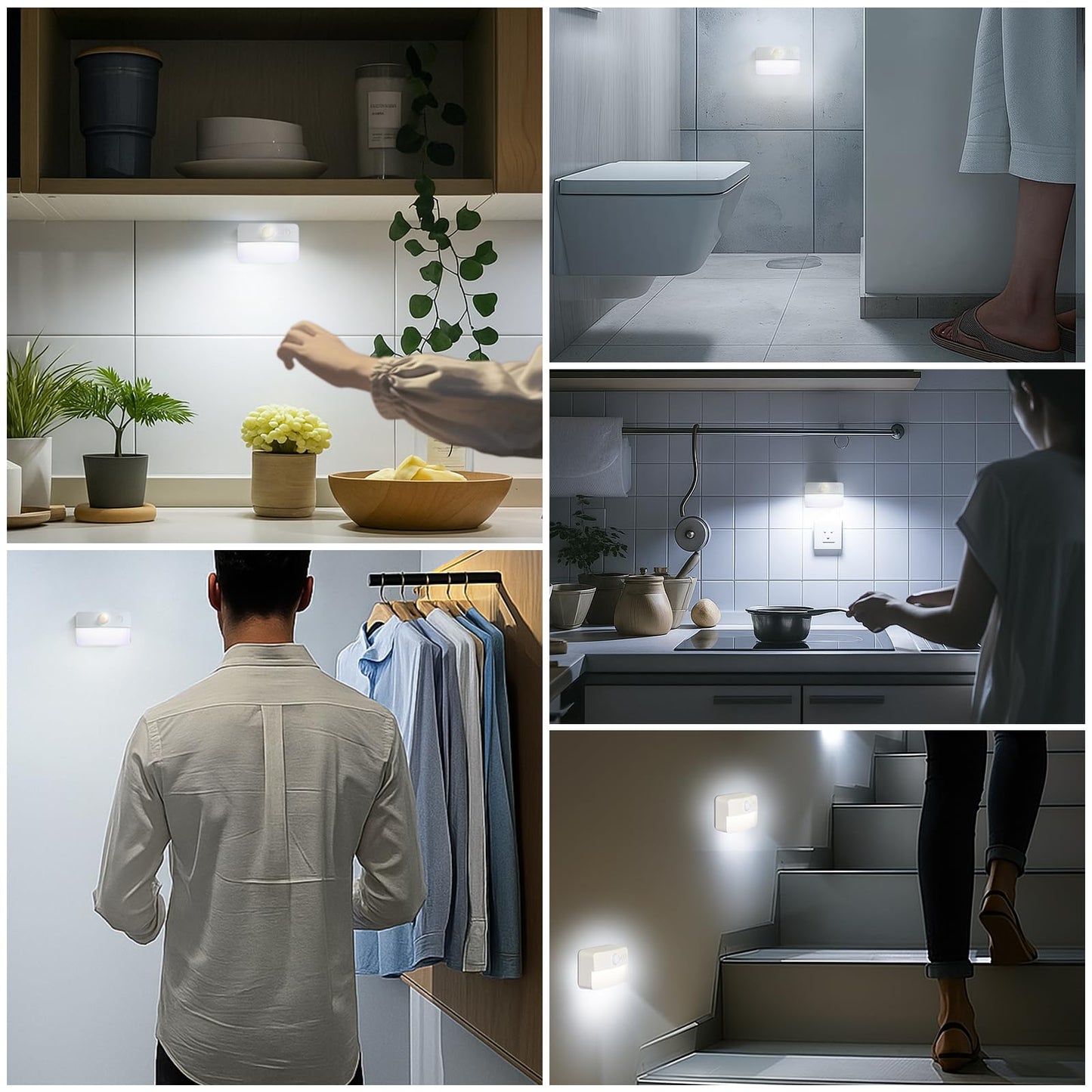 Guankai 3 Pack Motion Sensor Stair Lights For Indoor  Wireless Rgb Battery Operated Night Light  Led Stick On Hallway Closet Under Cabinet Step Portable Lamp For Bedroom Kitchen Bathroom