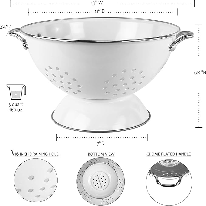 Calypso Basics by Reston Lloyd Enameled Colander & Vegetable Strainer, 5 Quart, Pink