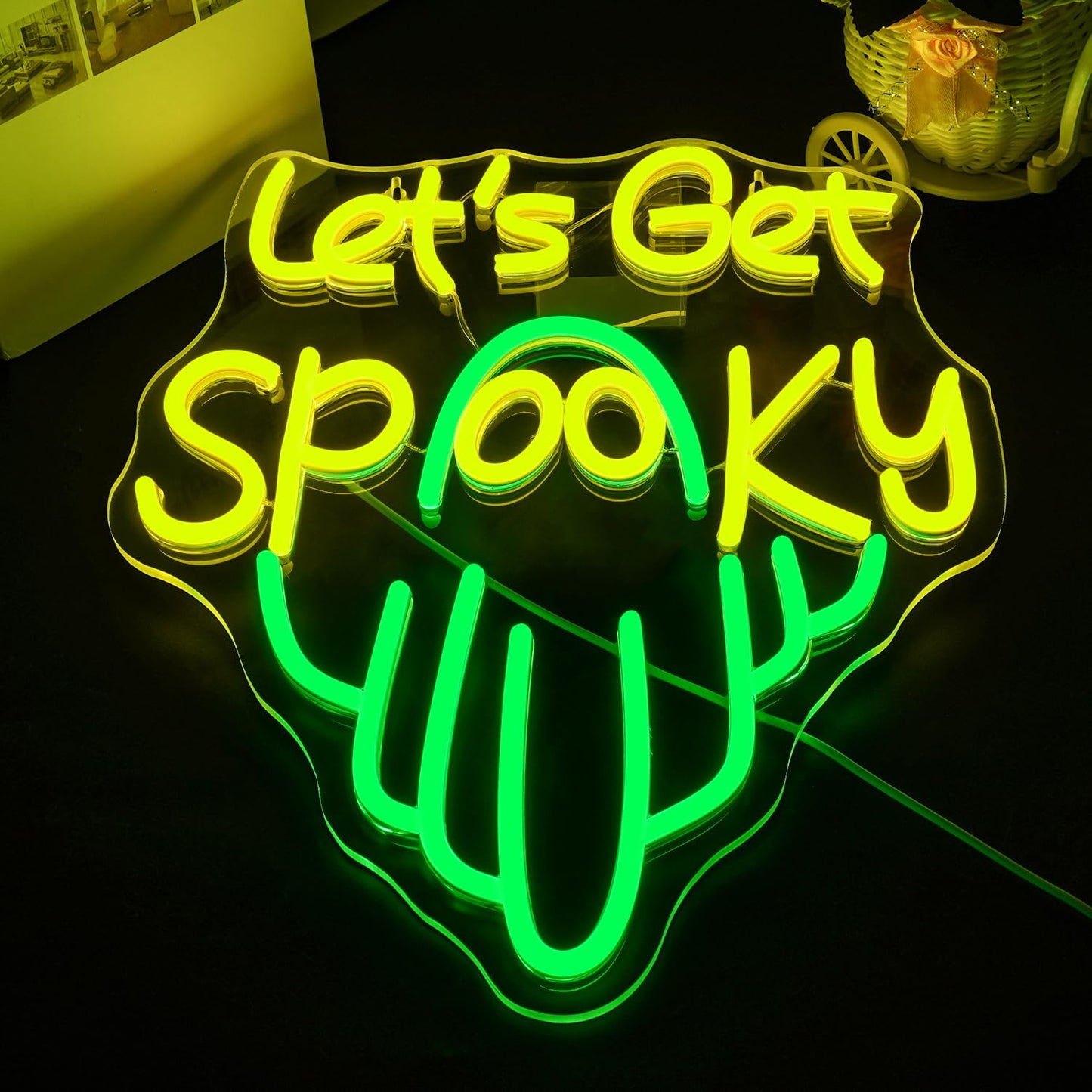 Lucunstar Lets Get Spooky Neon Sign Halloween Neon Signs For Wall Decor Led Lights With Usb Powered Halloween Ghost Wall Decoration For Bedroom Bar Party Man Cave Club Pub Door Gifts
