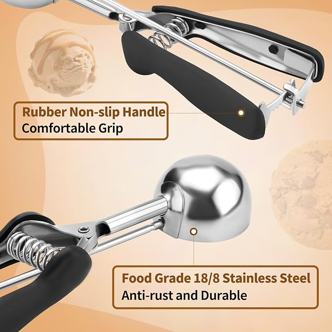 Medium Cookie Scoop 2 Tablespoon, Size #40 Cookie Dough Scoop, 18/8 Stainless Steel Ice Cream Scoop with Comfortable Grip, for Baking Cookies, Muffins, Cupcakes