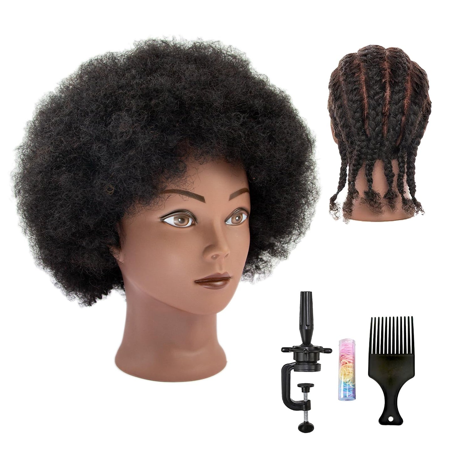 LUNGCYX Mannequin Head Human Hair African Curly Cosmetology Manikin Head With 100% Real Human Hair Doll Head for Hairdresser Tra
